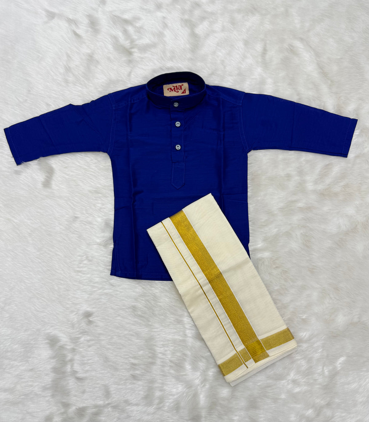 KIDS BOYS VELCRO DHOTI & KURTA COMBO SET - ROYAL BLUE