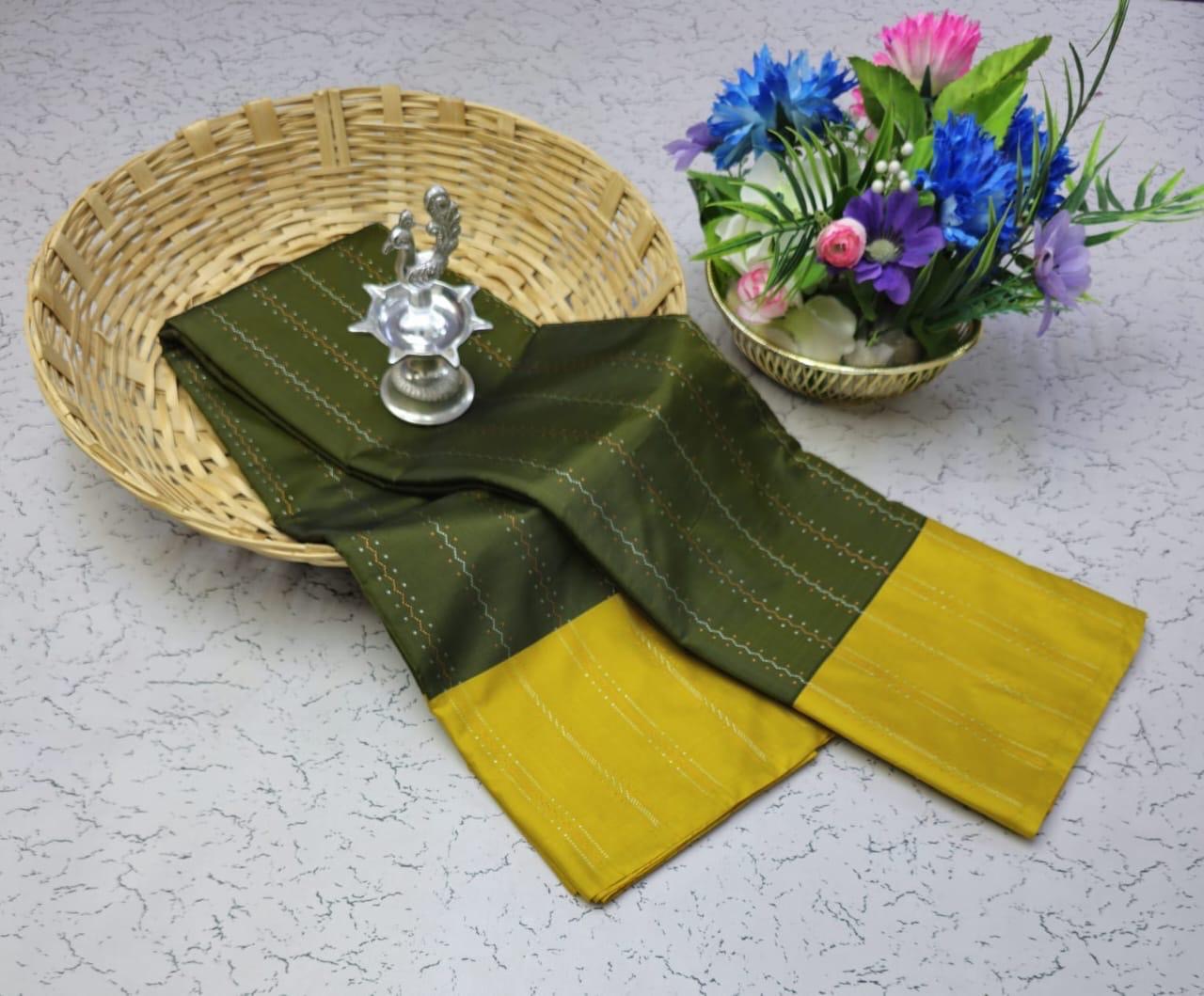 AARANI PARTY WEAR SOFT SILK SAREE - OLIVE GREEN