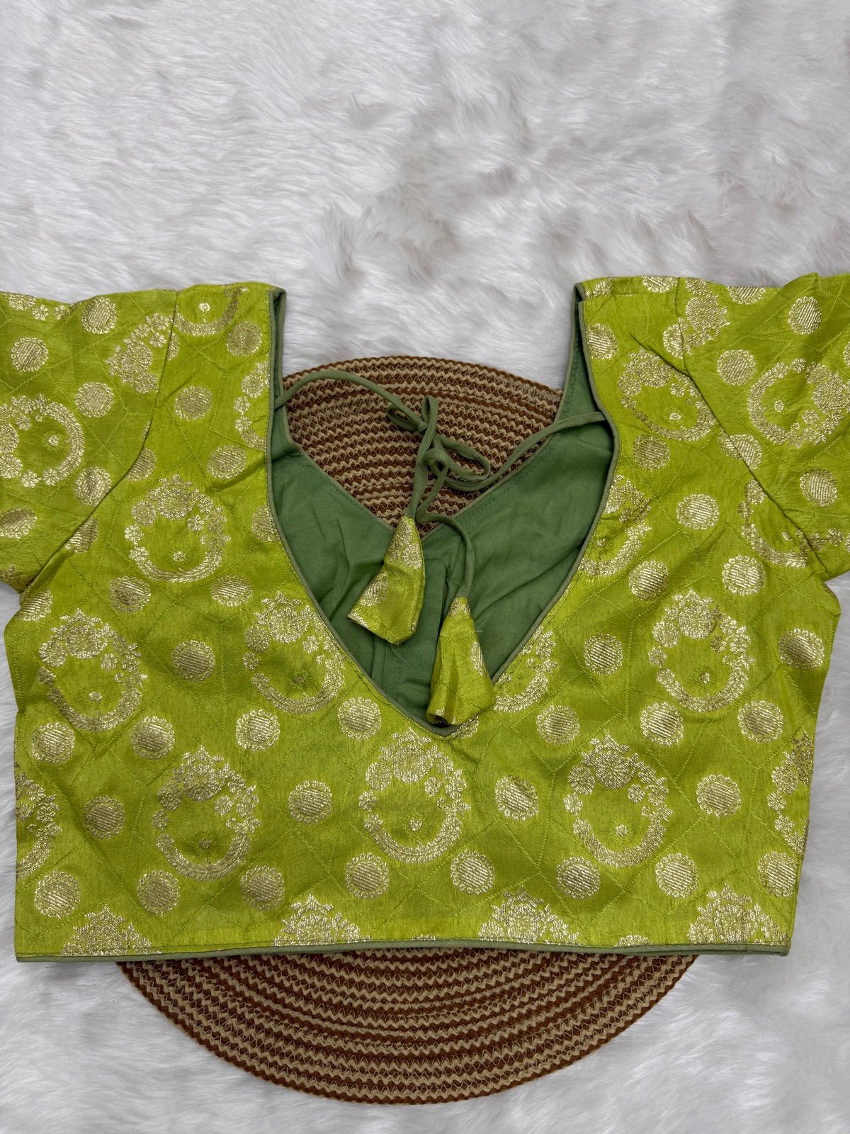 DESIGNER BROCADE WORK READYMADE BLOUSE - LIME GREEN