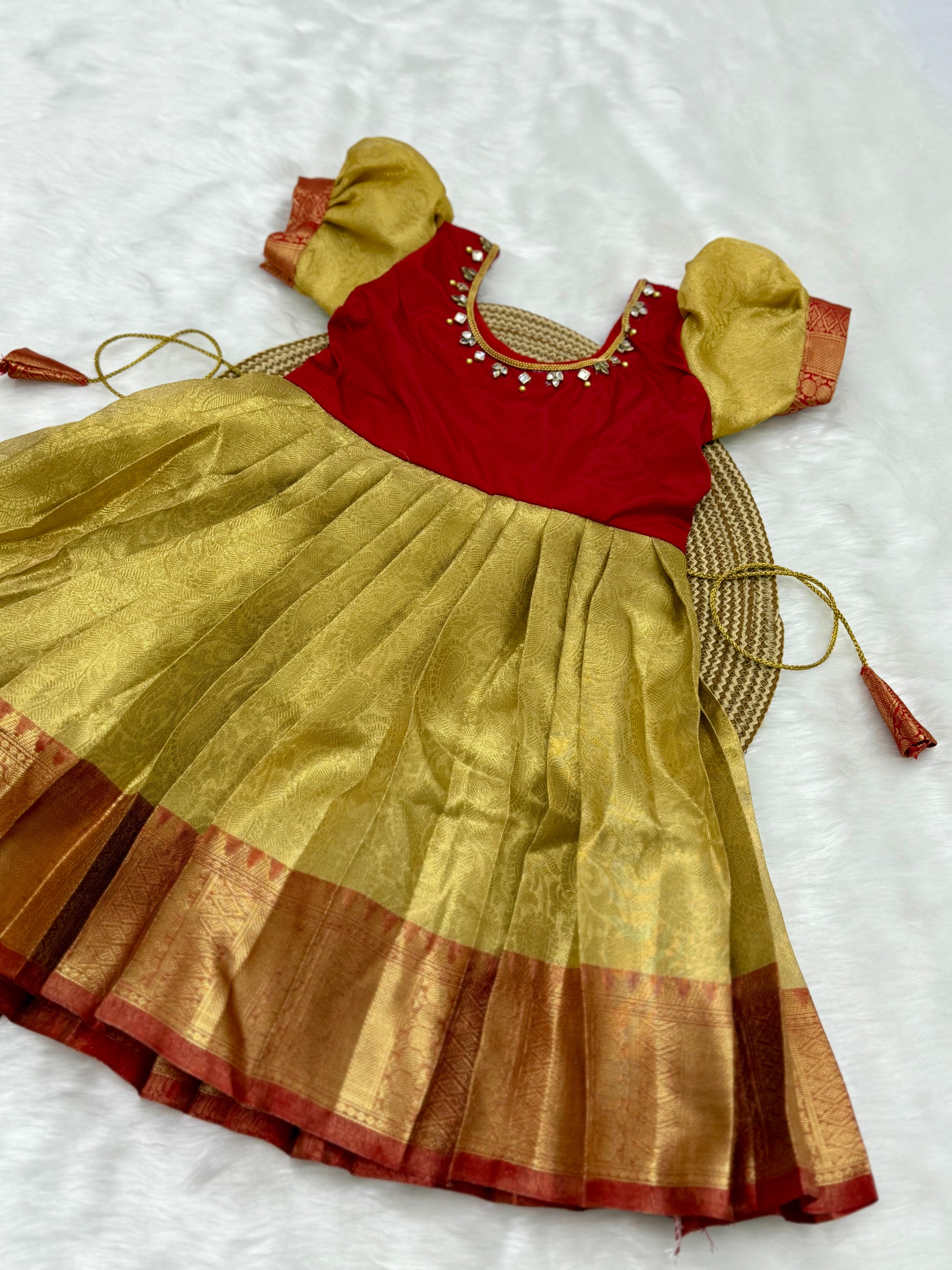 GIRL'S SILK PATTU PAVADAI WITH STONE WORK