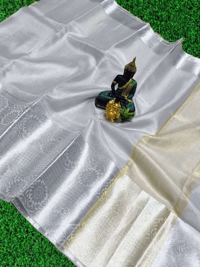 FANCY BANARASI TISSUE SILK SAREES - SILVER