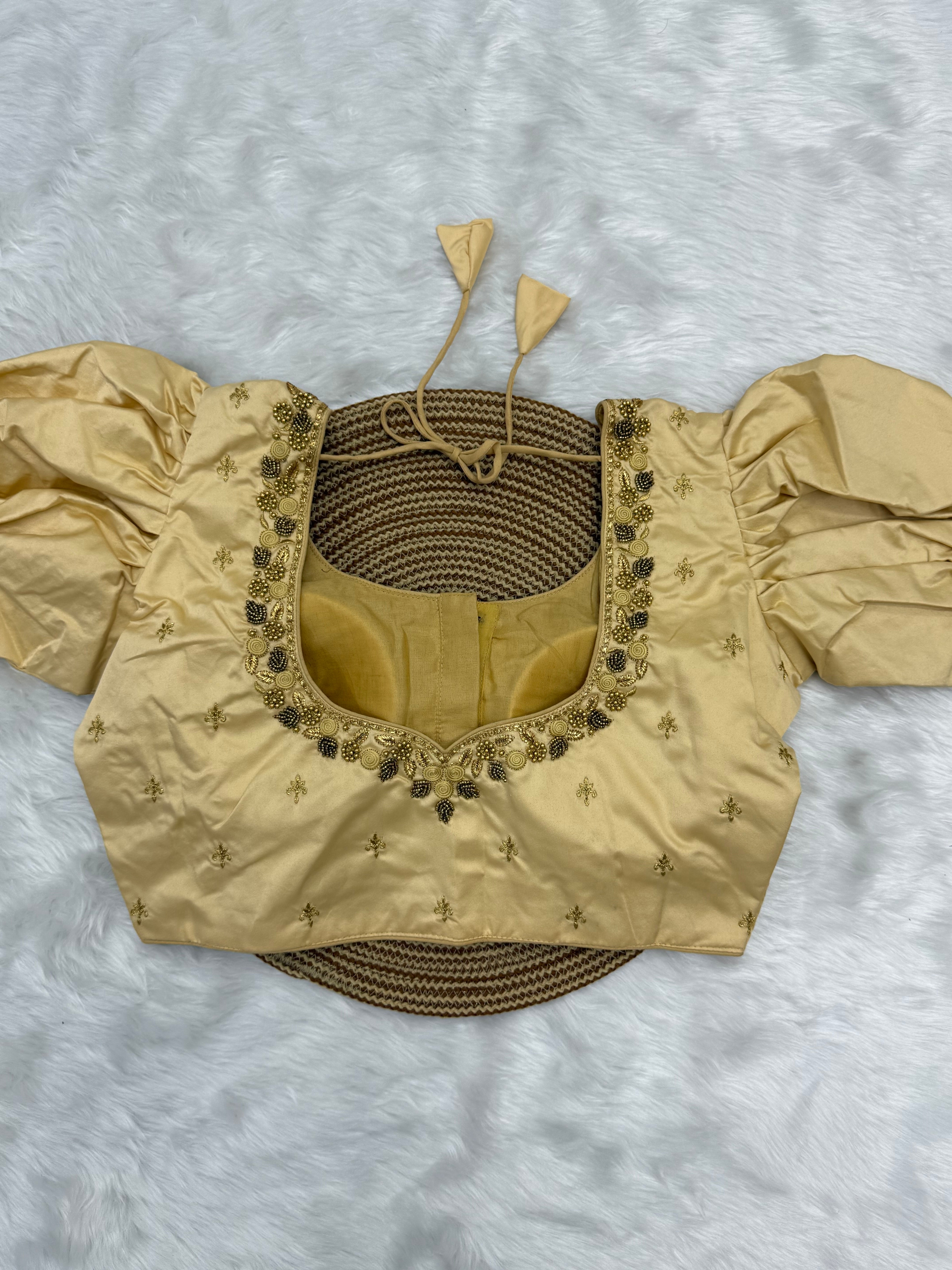 BRIDAL AARI WORK READY TO WEAR SAREE BLOUSE - SANDAL