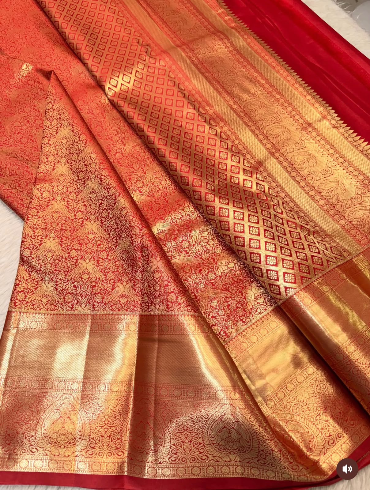 PREMIUM KANCHI BROCADE SILK SAREE - GOLDEN RED