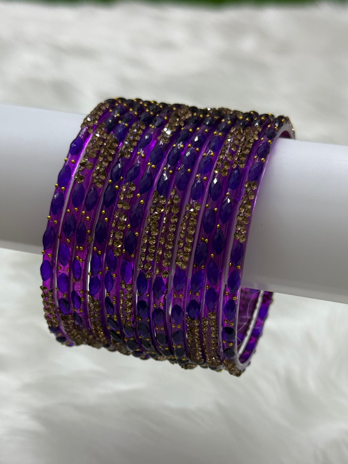 PREMIUM STONE STUDDED GLASS BANGLES PACK OF 12