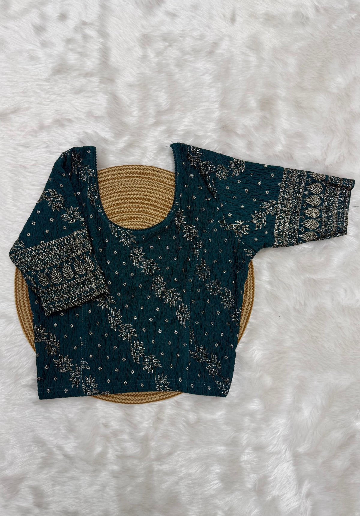 FLORAL PRINTED STRETCHABLE BLOUSE - TEAL