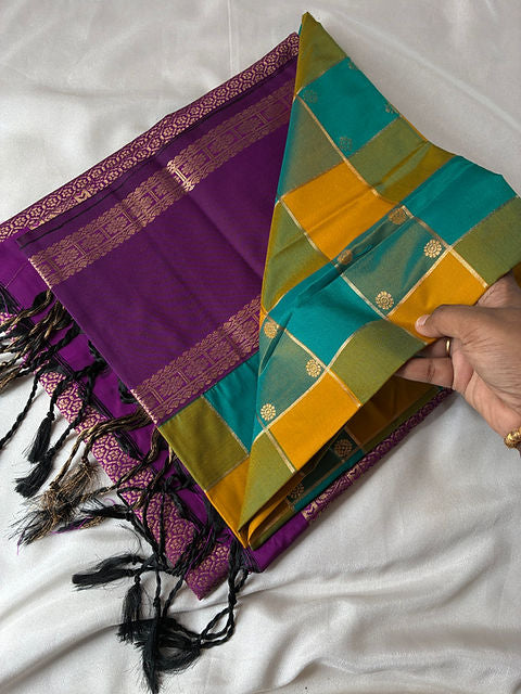 PREMIUM YELLOW TEAL PAALUM PAZHAMUM SAREE