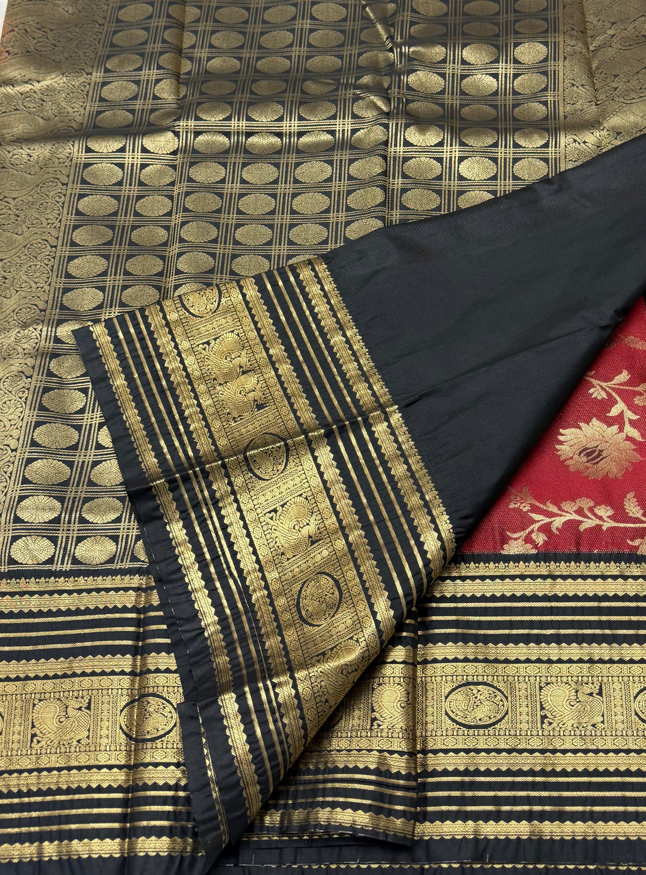 PREMIUM SEMI BROCADE SILK SAREE - DEEP WINE RED