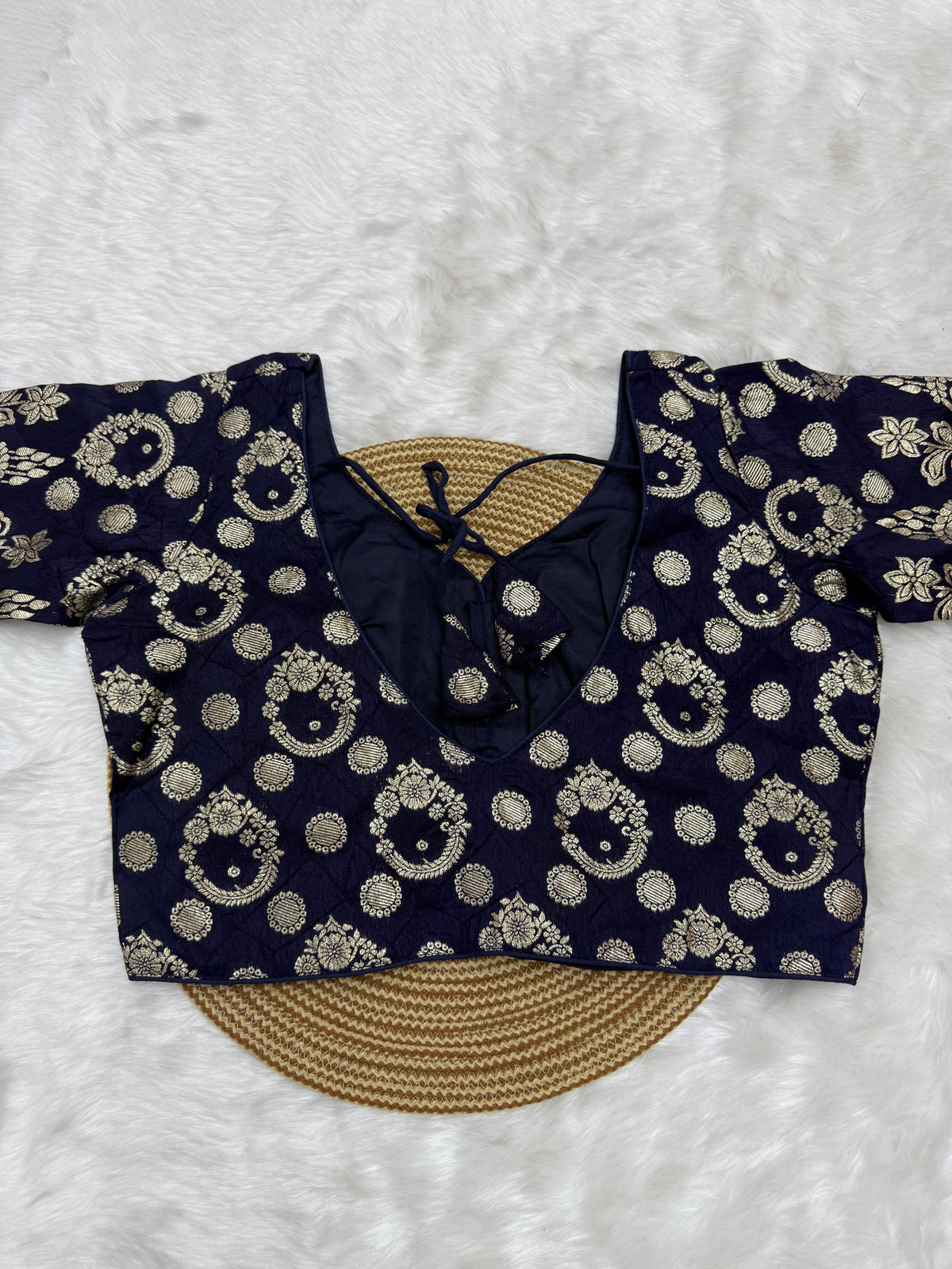 DESIGNER BROCADE WORK READYMADE BLOUSE - NAVY BLUE
