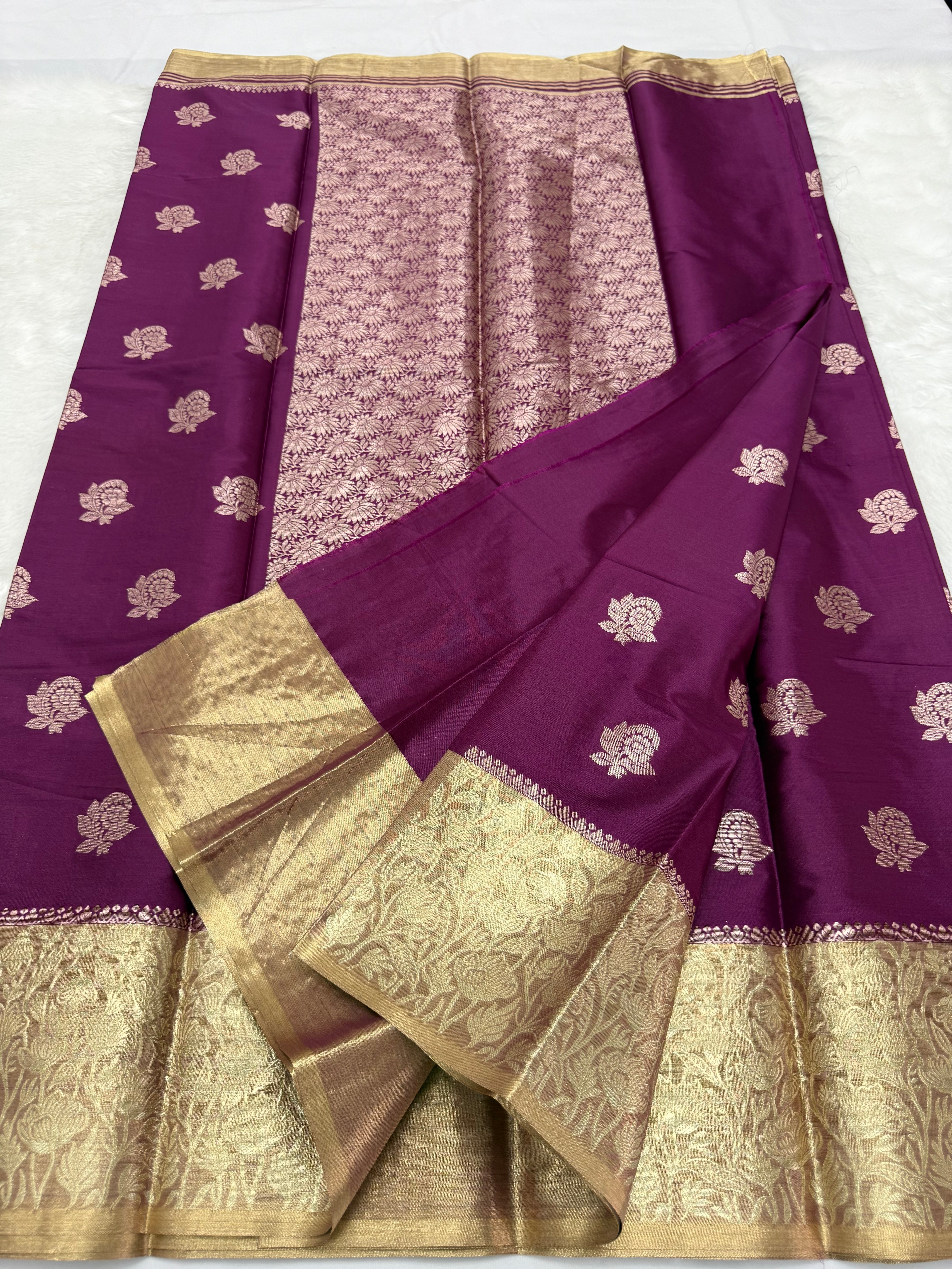 PREMIUM BANARASI SILK SAREE - EGGPLANT