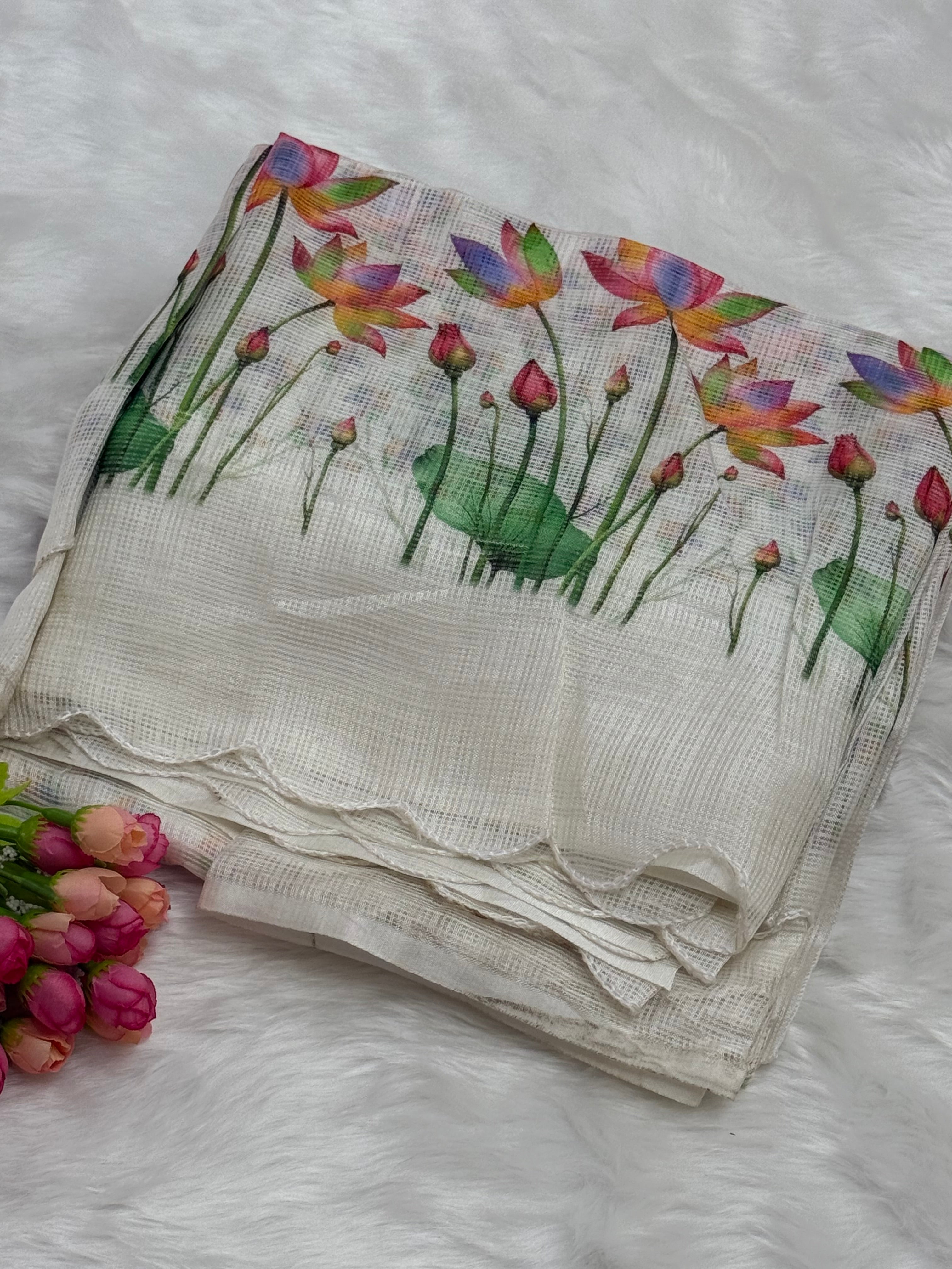 FANCY CHANDERI COTTON SILK SAREE - OFFWHITE