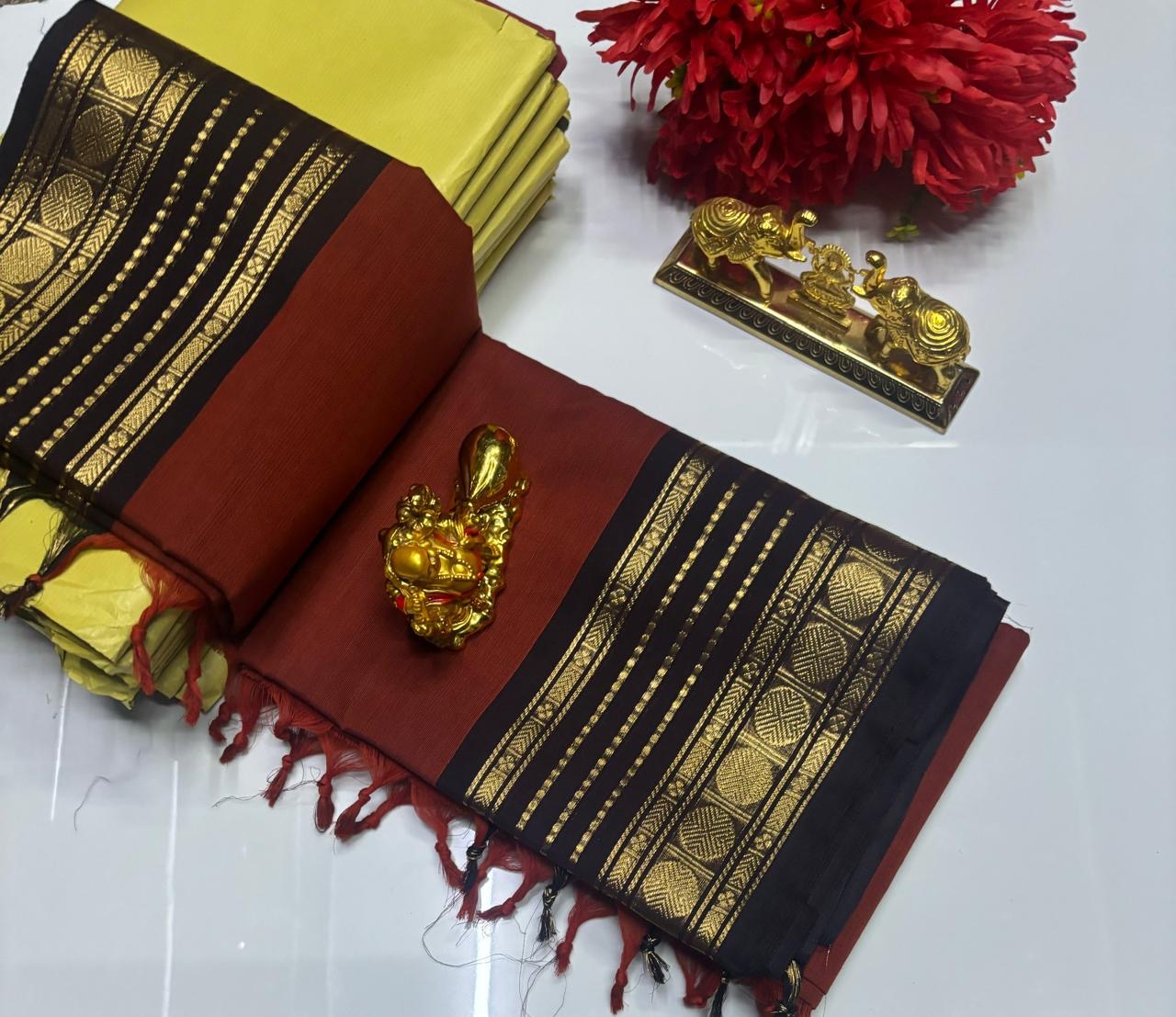PURE KANCHI COTTON SAREES - ROYAL MAROON