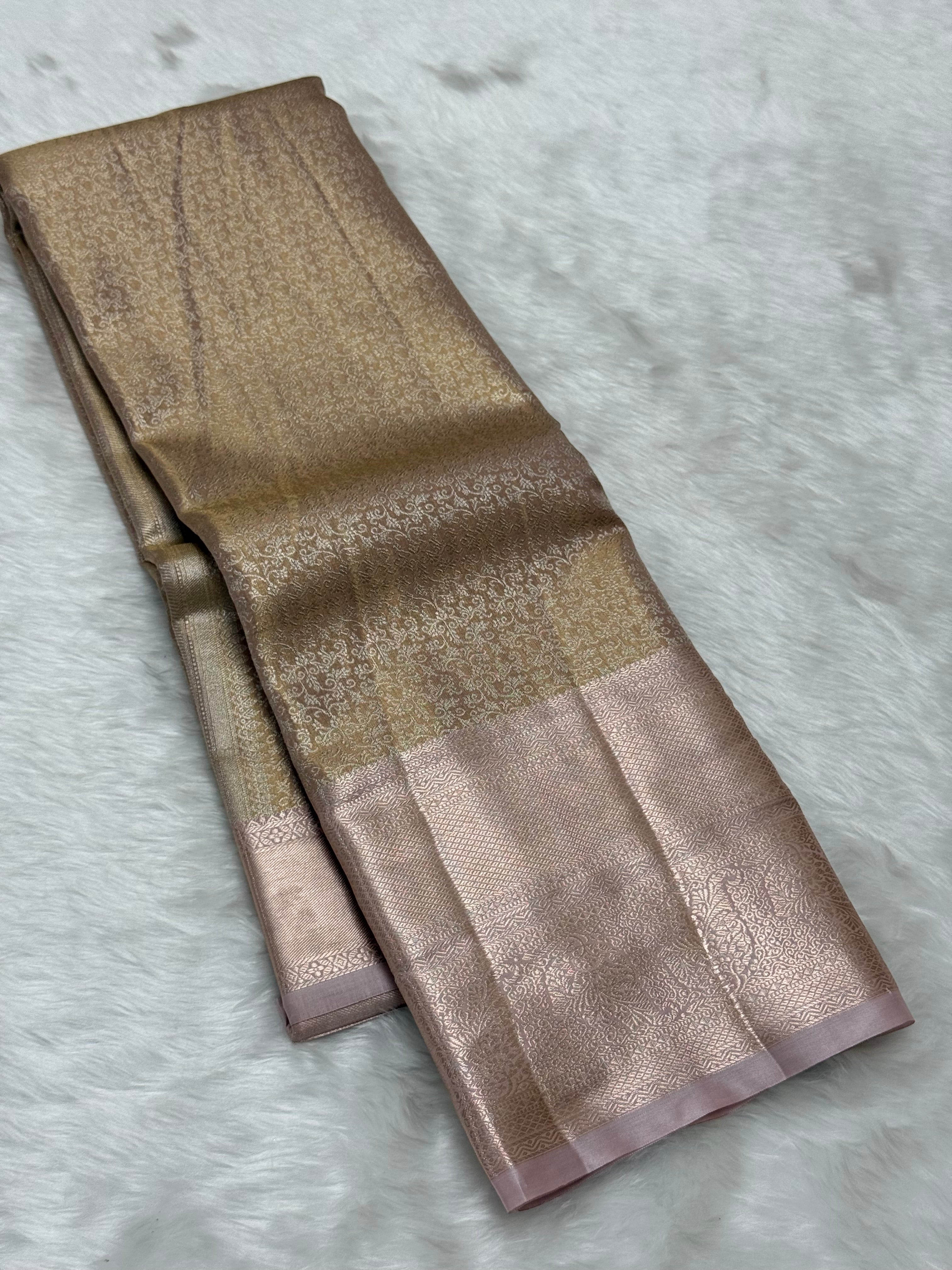 PREMIUM SEMI KANCHI TISSUE SILK SAREE - CHAMPAGNE PEACH
