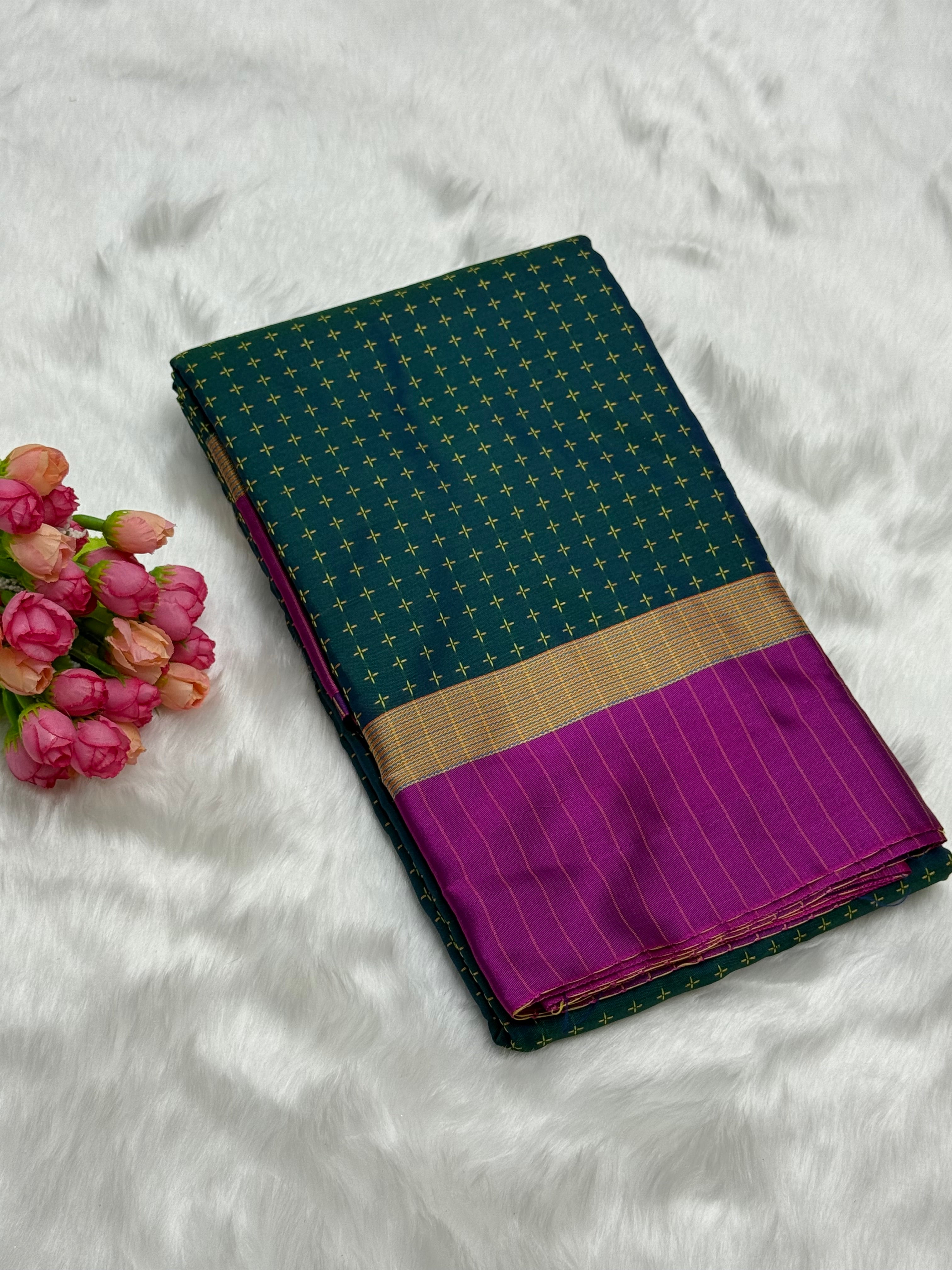 FANCY THREAD DOTED SOFT SILK SAREES - TEAL GREEN