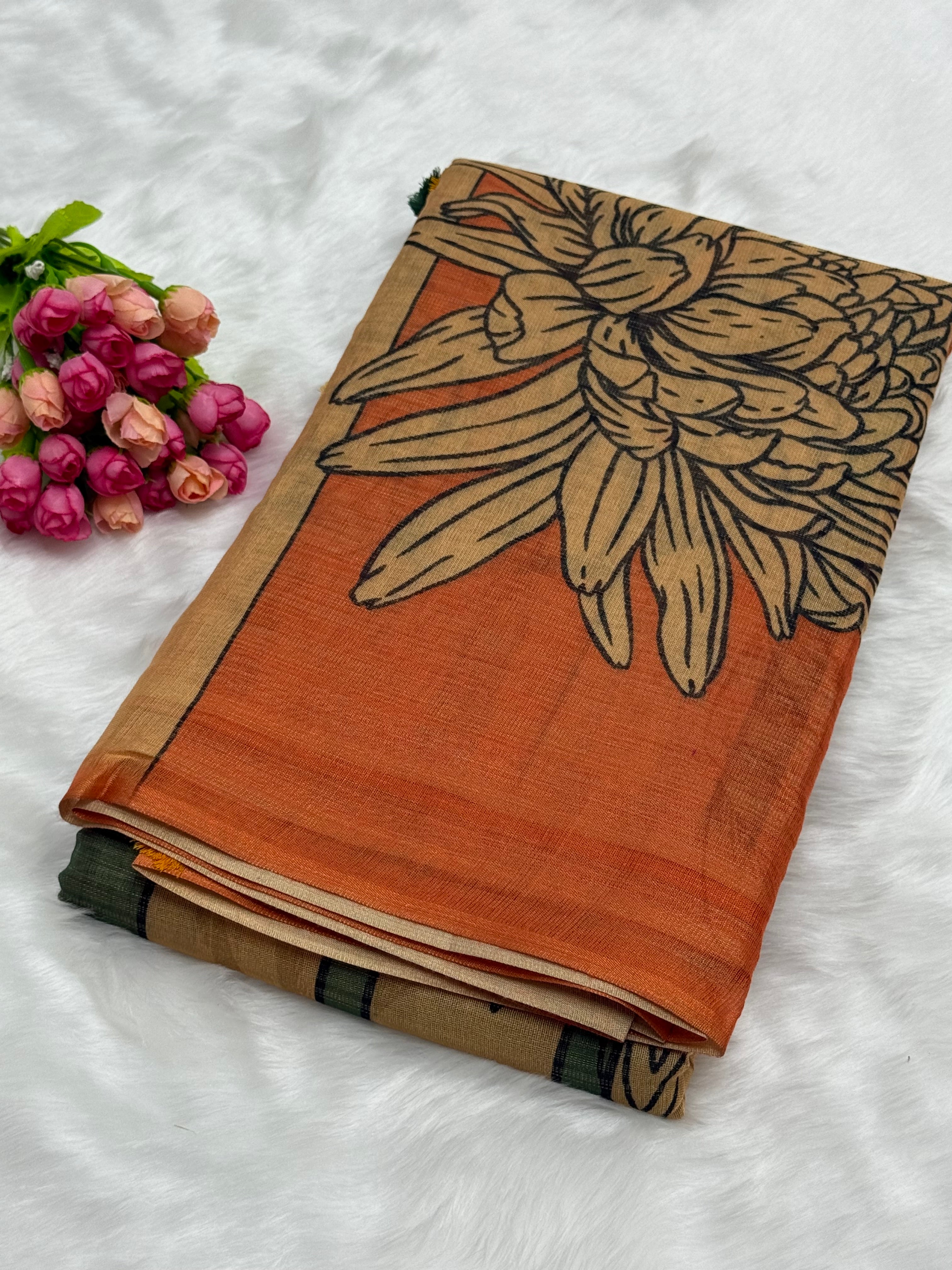 PREMIUM LINEN COTTON SILK SAREE - MULTICOLOUR