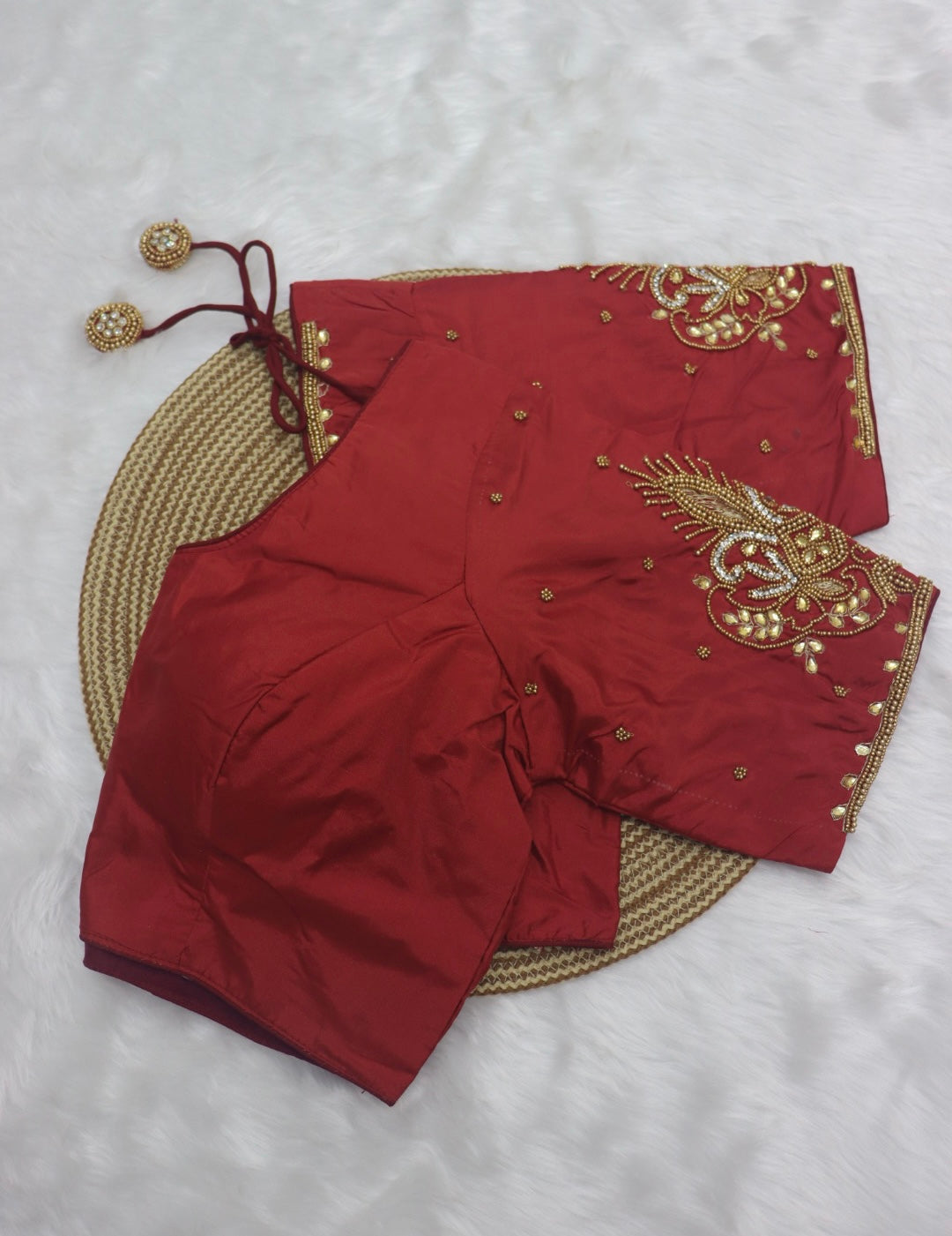 BRIDAL AARI WORK READY TO WEAR SAREE BLOUSE - RED