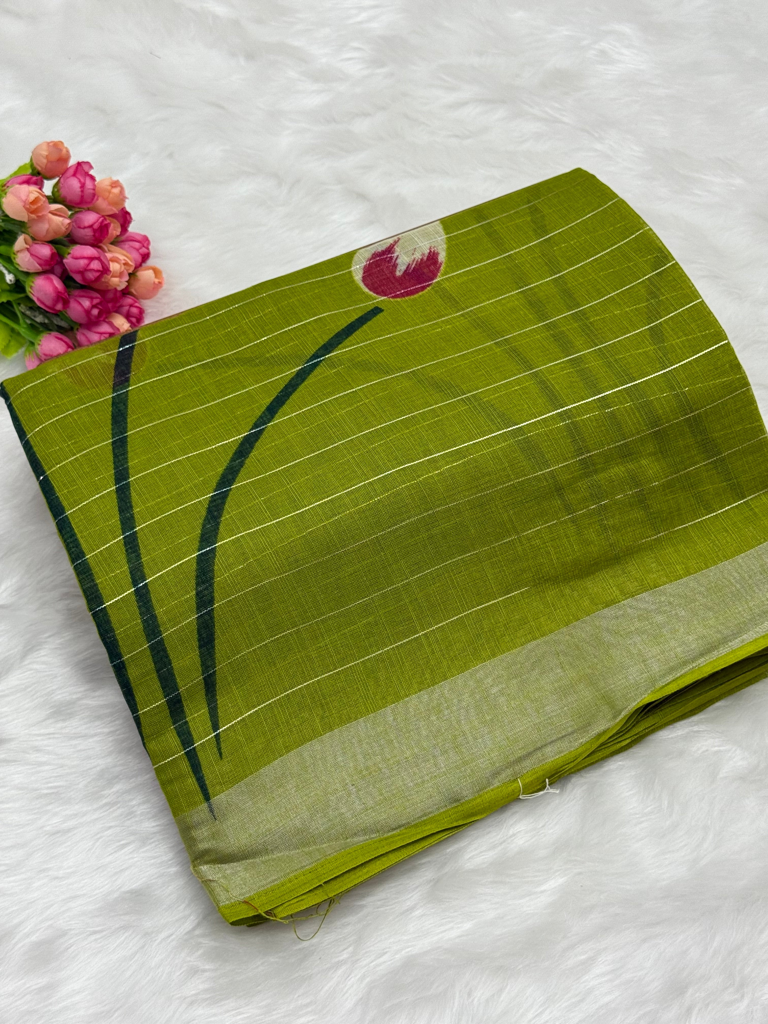 PREMIUM LINEN COTTON SILK SAREE - GREEN