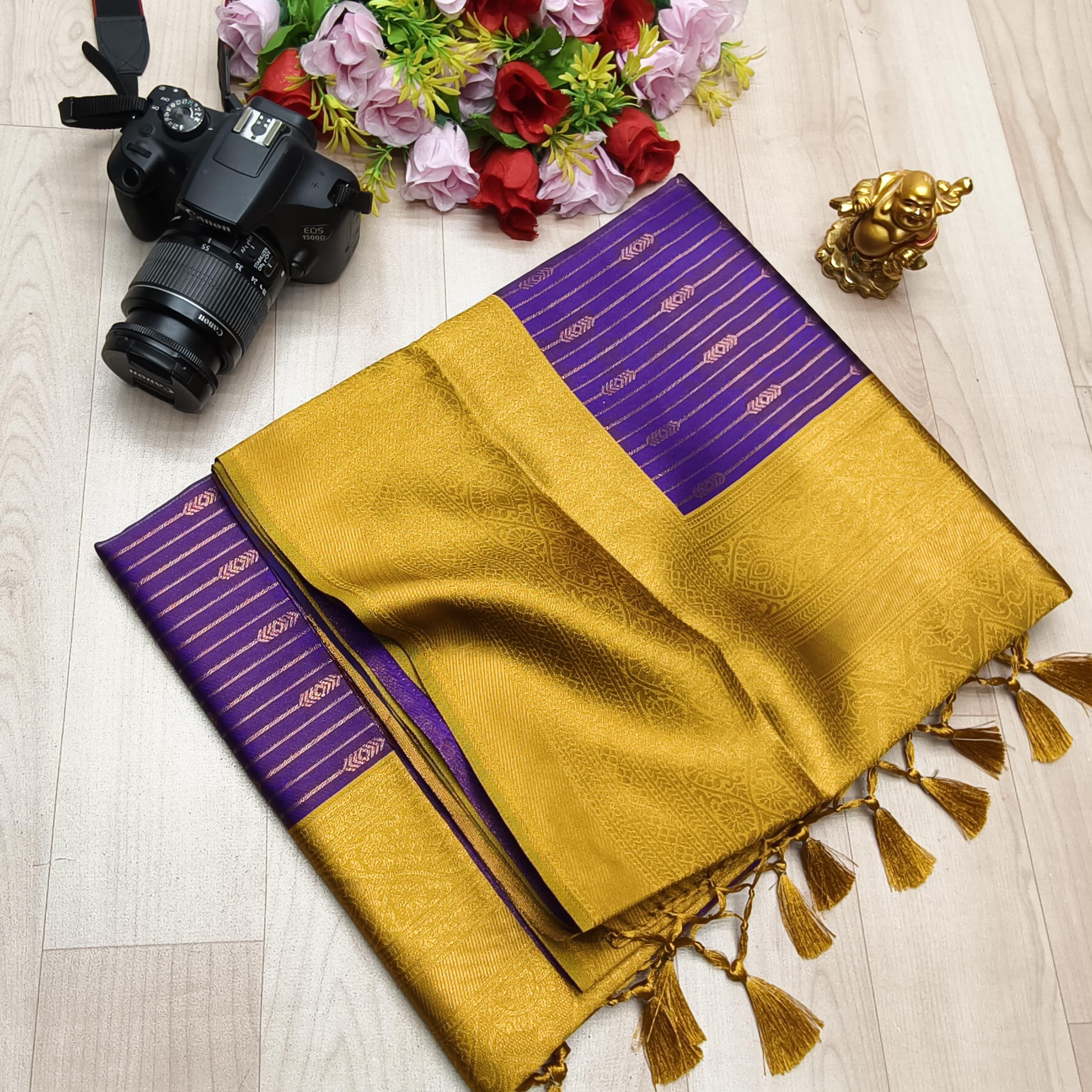 VAIRA OOSI NEON SILK SAREE - DEEP VIOLET