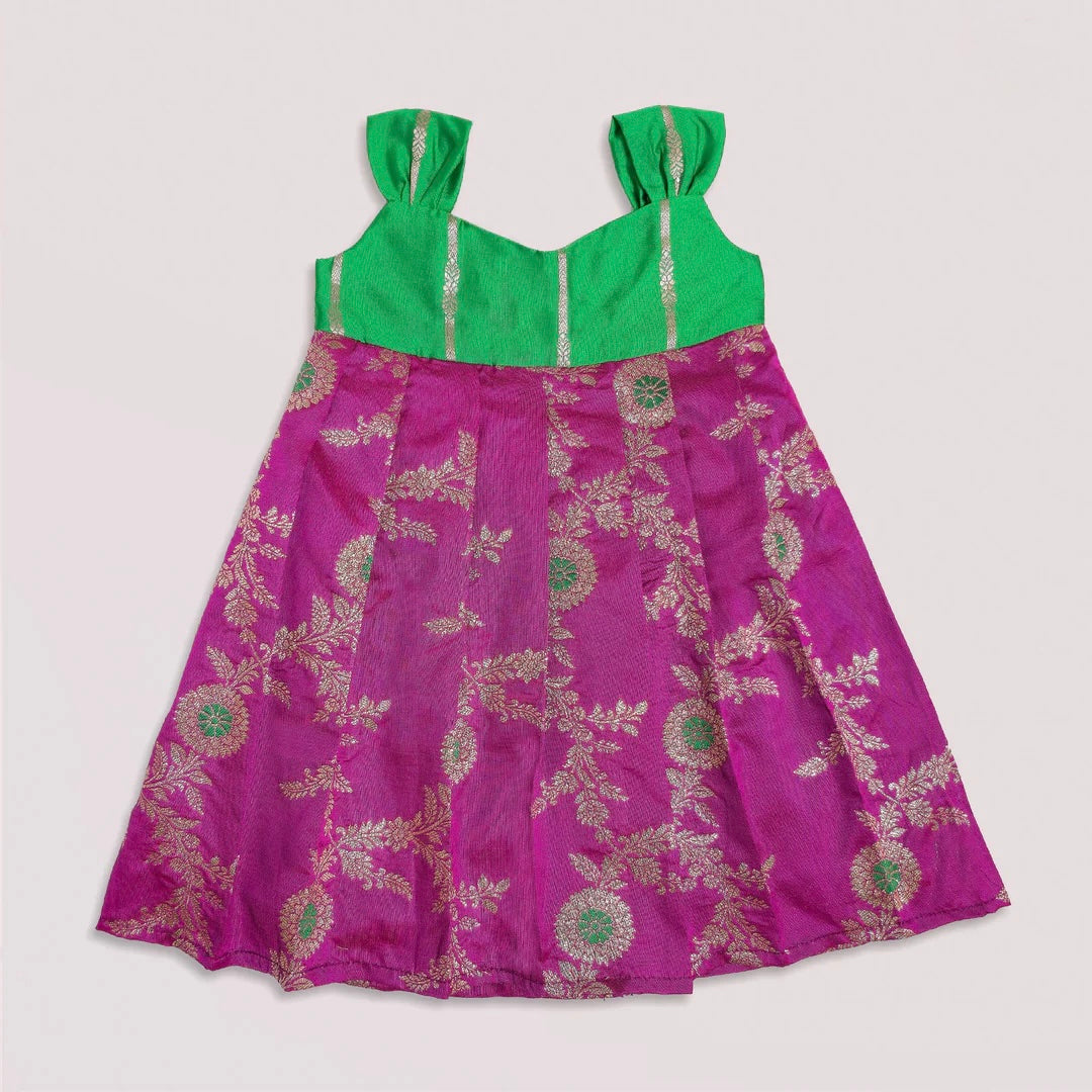 GREEN PINK NEW BORN FROCK