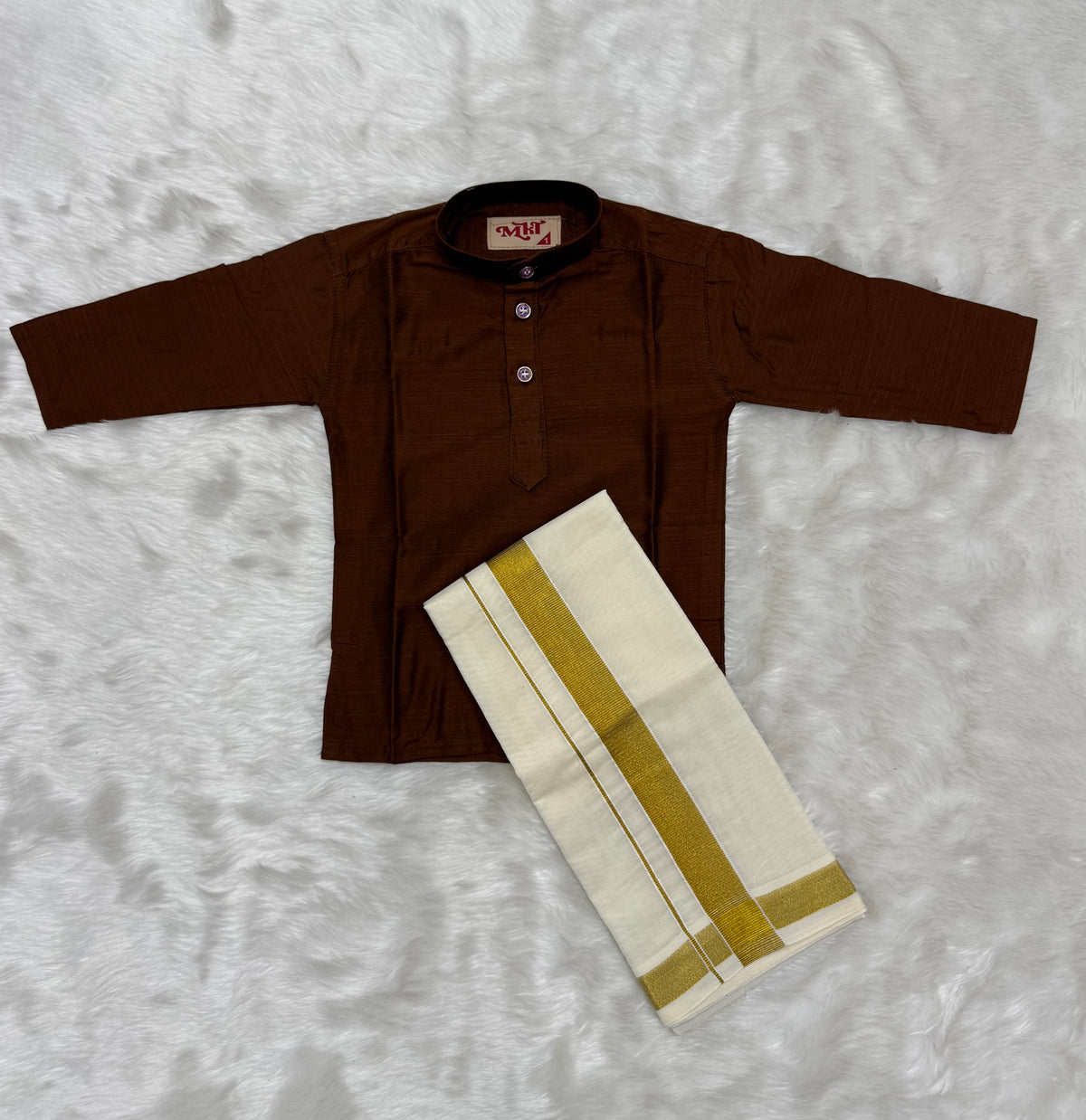 KIDS BOYS VELCRO DHOTI & KURTA COMBO SET - BROWN
