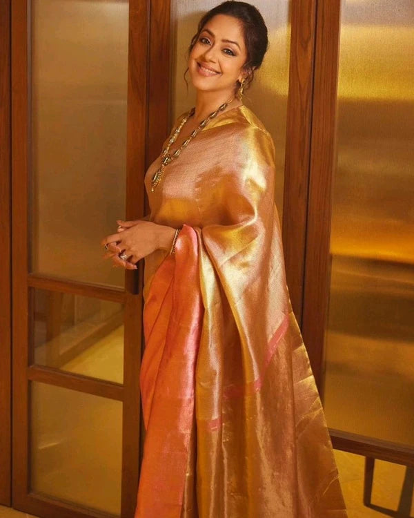 JYOTHIKA MAAM INSPIRED KANJEEVARAM TISSUE SAREE - PINK&GOLD