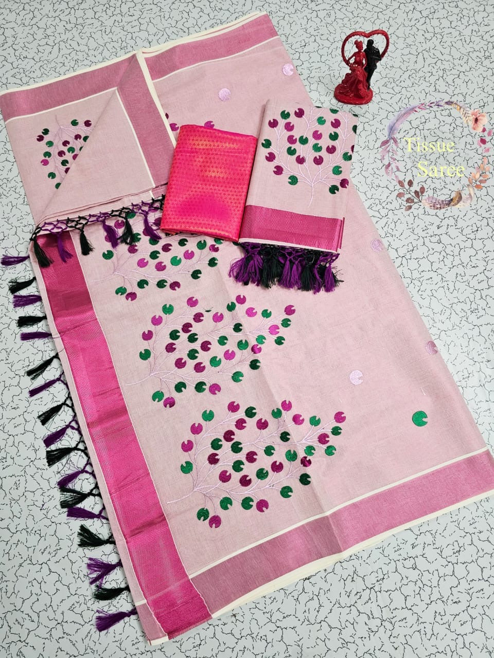 KERALA TISSUE SILK SAREE WITH PINK BORDER