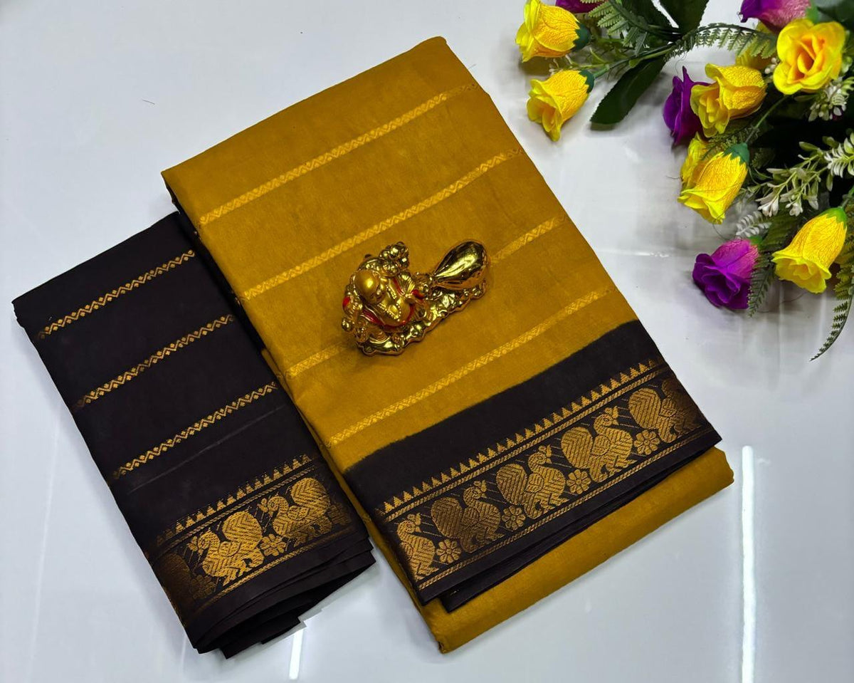 MADURAI VELTHARI SUNGUDI COTTON SAREES - GOLDEN MUSTARD