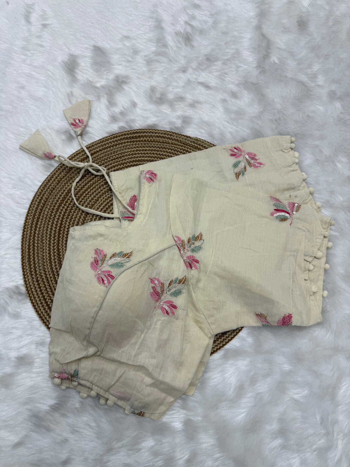 DESIGNER EMBRO-SEQUIN WORK BLOUSE - OFF WHITE