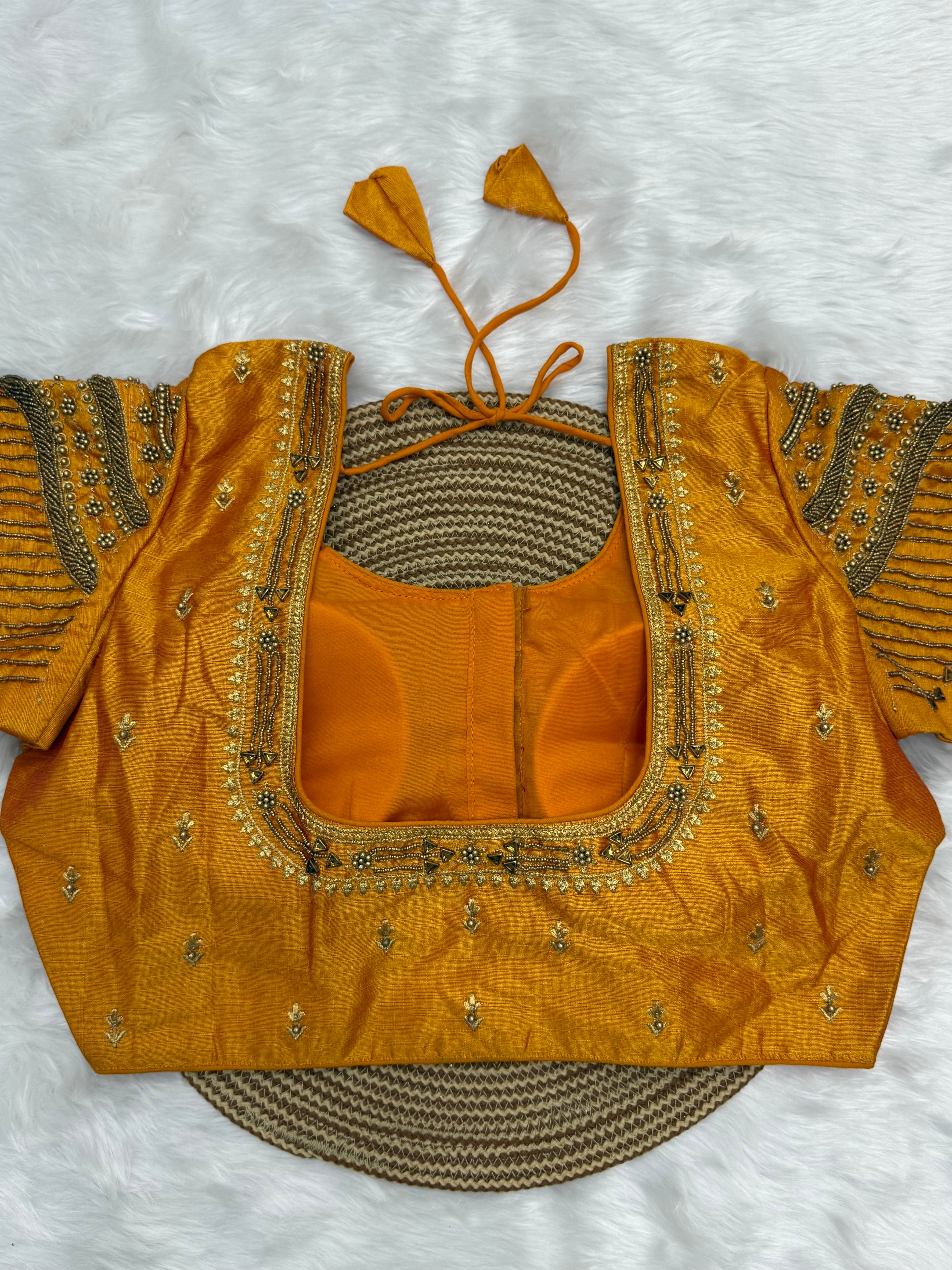 BRIDAL AARI WORK READY TO WEAR SAREE BLOUSE - YELLOW