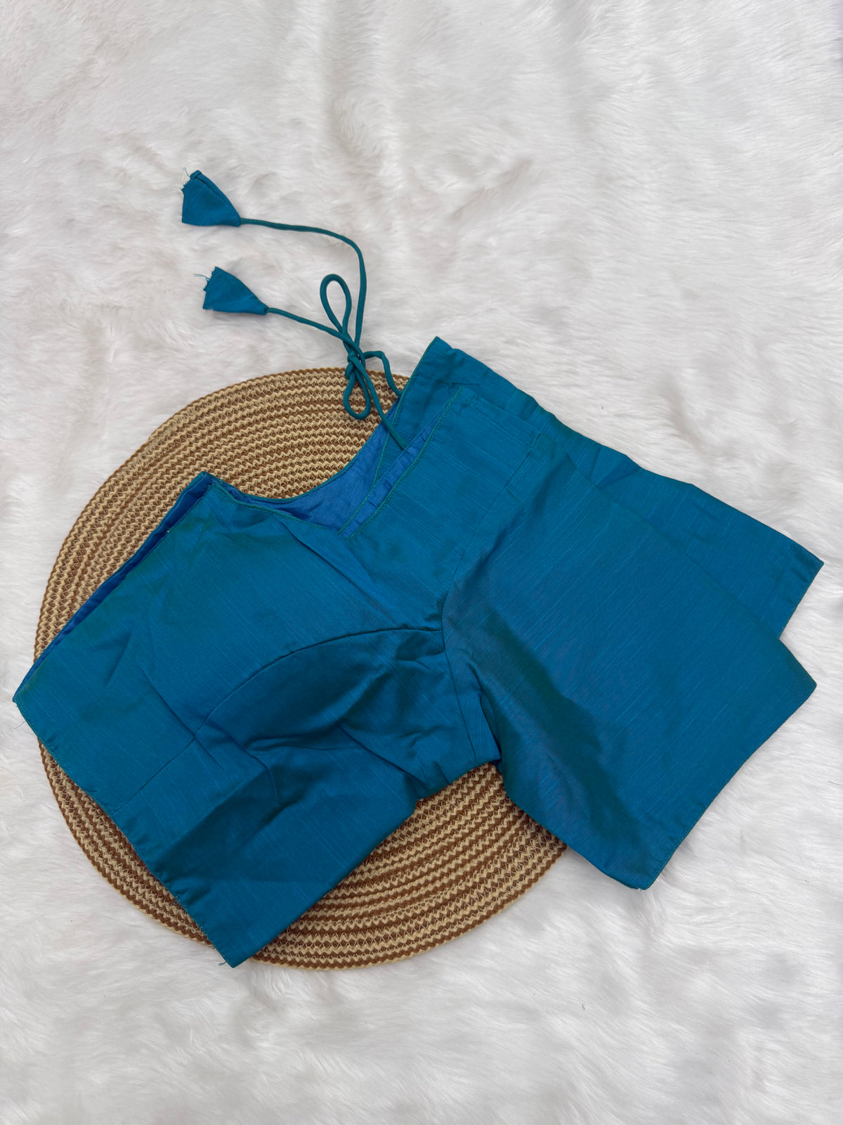 PLAIN SILK READY TO WEAR SAREE BLOUSE - PEACOCK GREEN