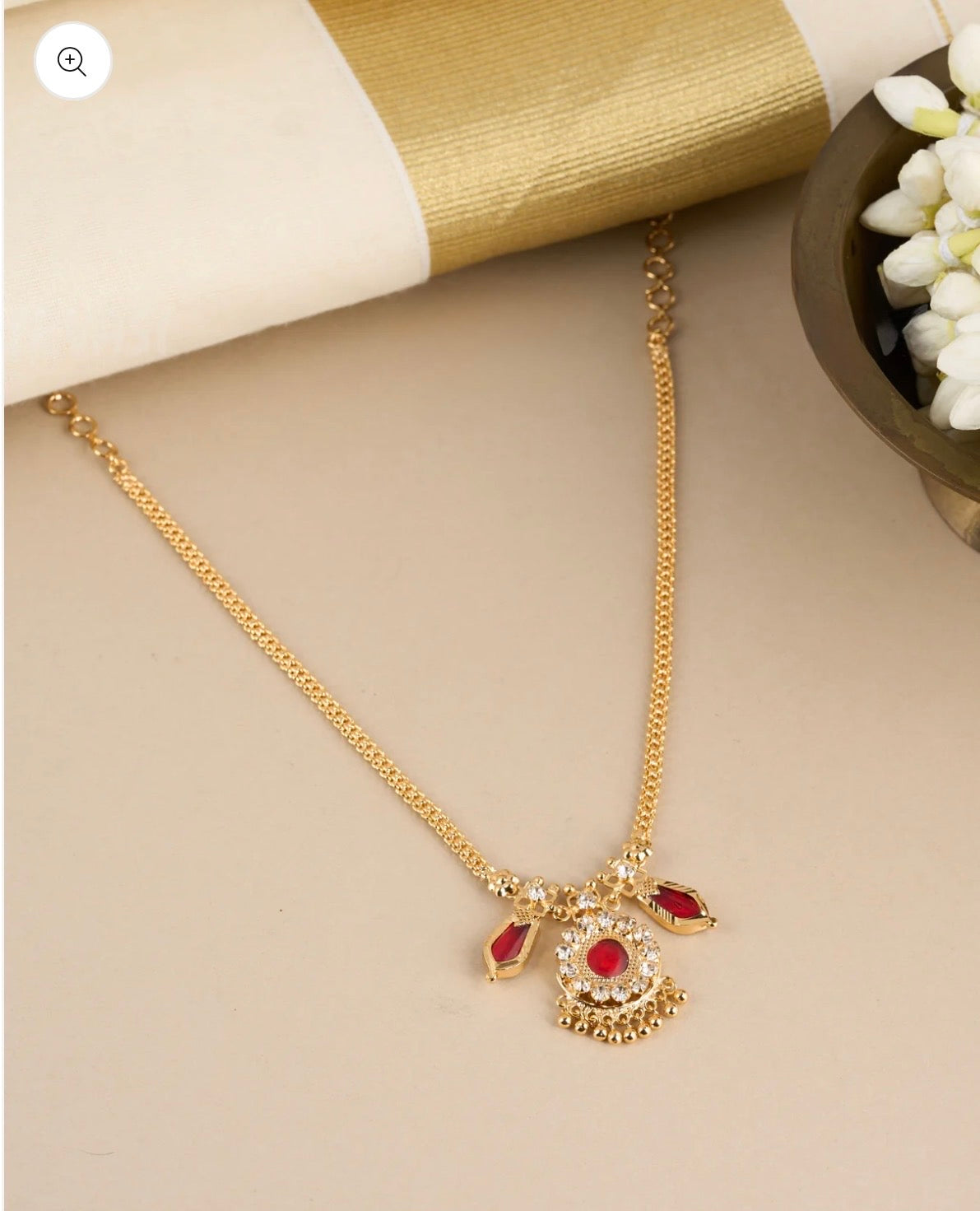 TRADITIONAL 1+1 NAGAPADAM NECKLACE - RED