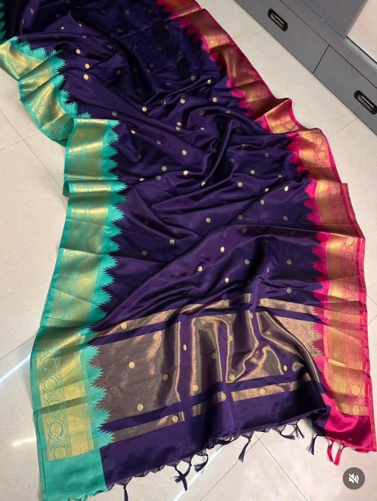 PREMIUM DUAL BORDER BANARASI KATAAN SILK SAREE - BERRY BLUE