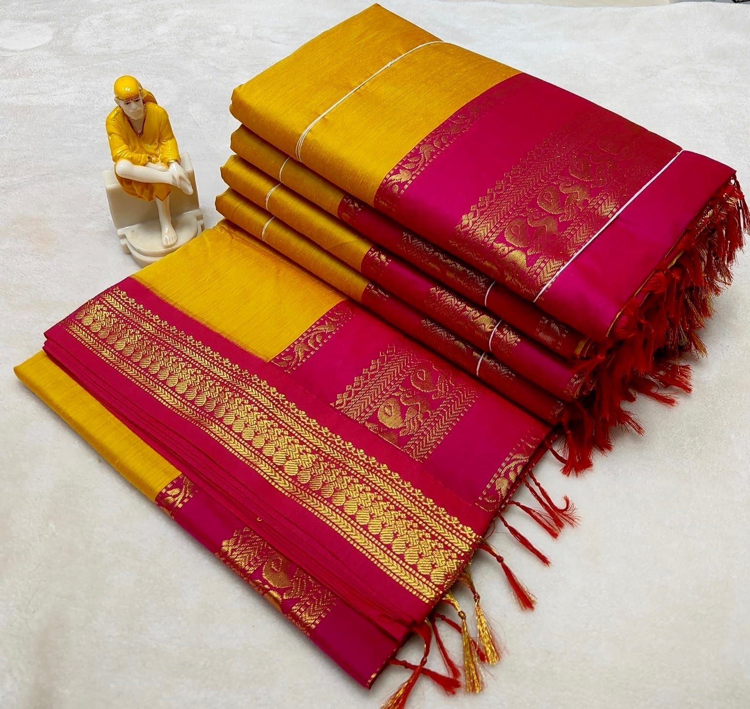 PREMIUM GADWAL/KALYANI COTTON SILK SAREES - YELLOW