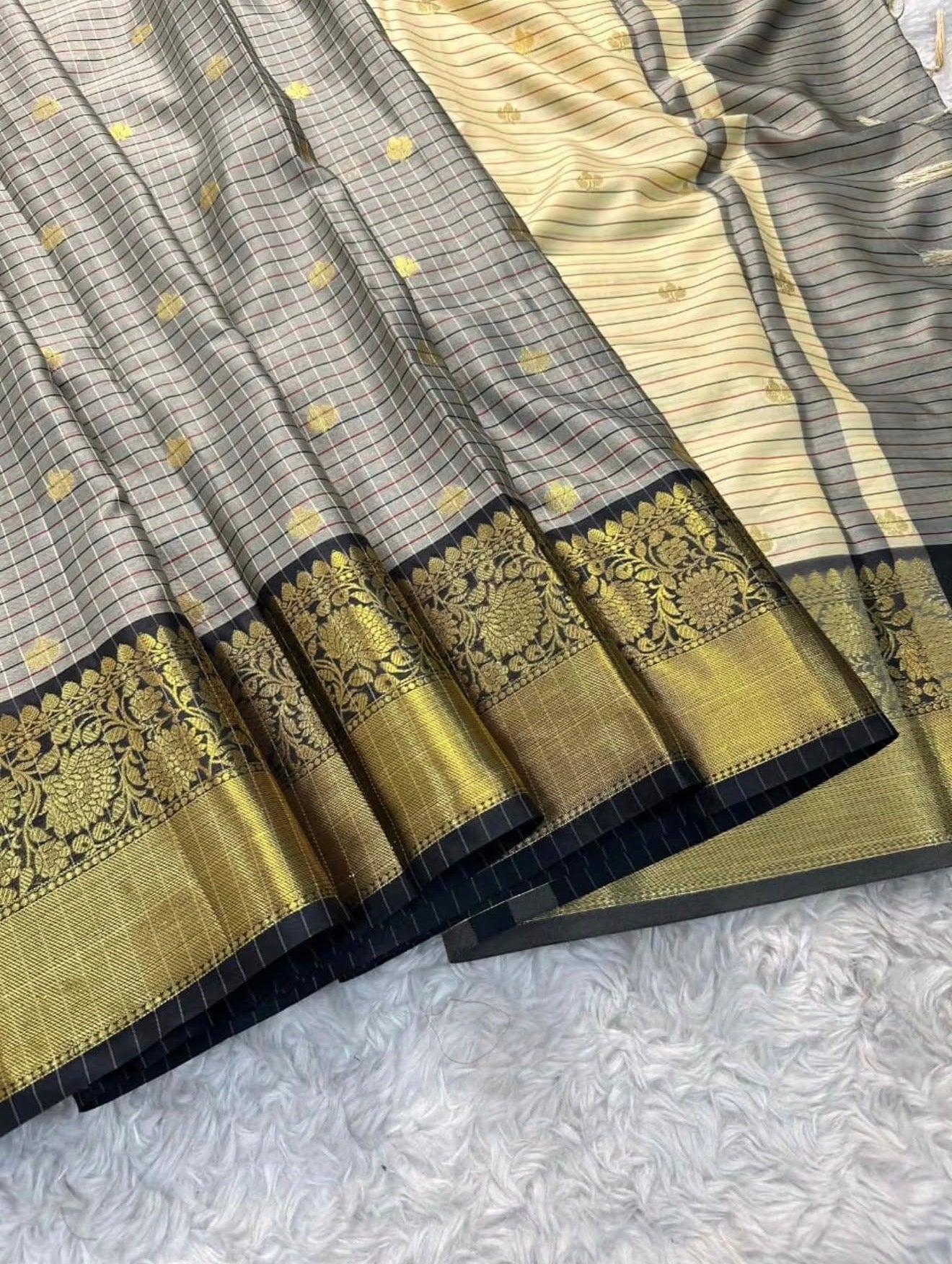 PREMIUM DUAL BORDER BANARASI KATAAN SILK SAREE - MULTI