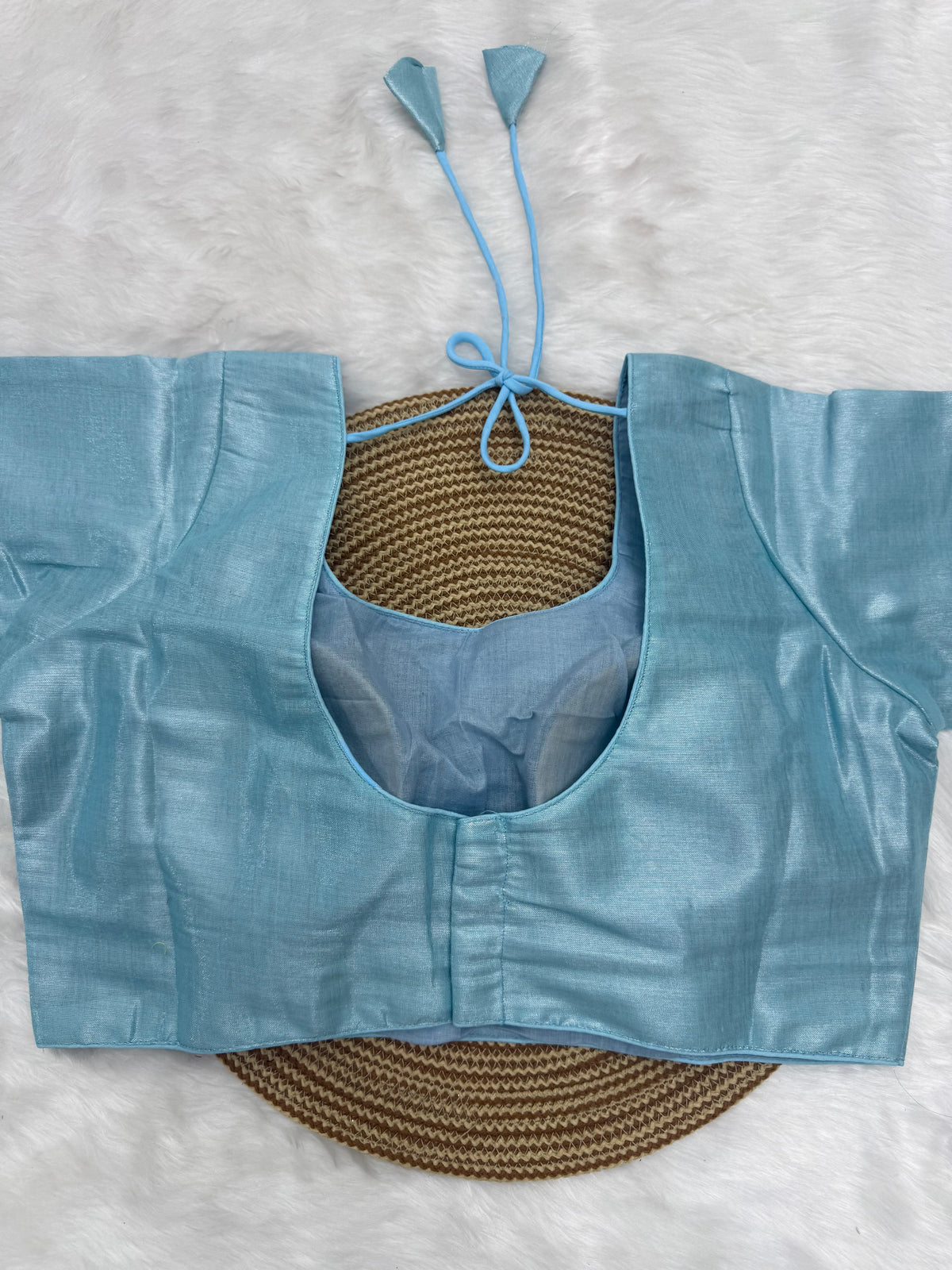 PLAIN TISSUE READY TO WEAR SAREE BLOUSE - TURQUOISE