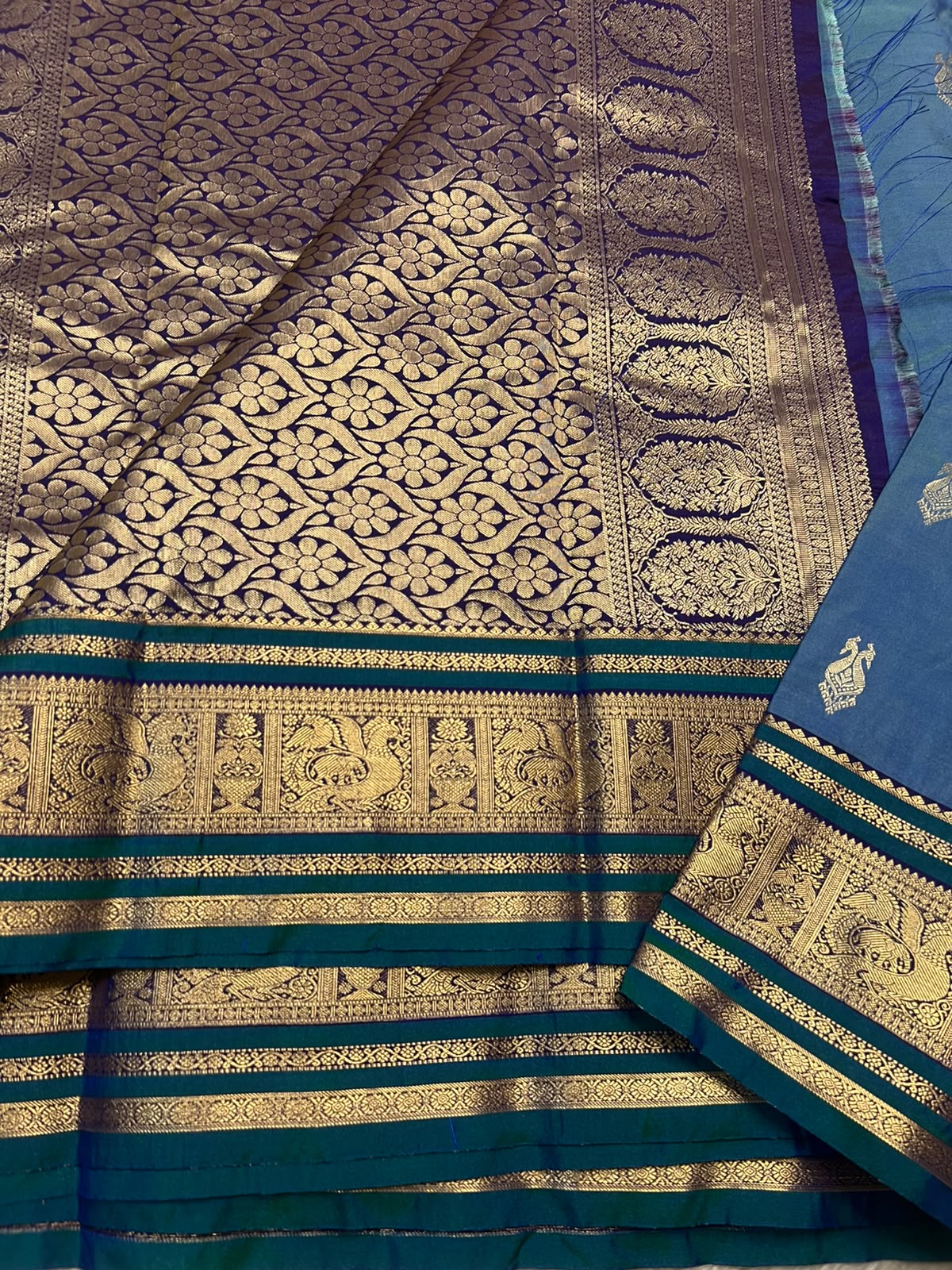 PREMIUM SEMI KANCHI SILK SAREE - STEEL BLUE