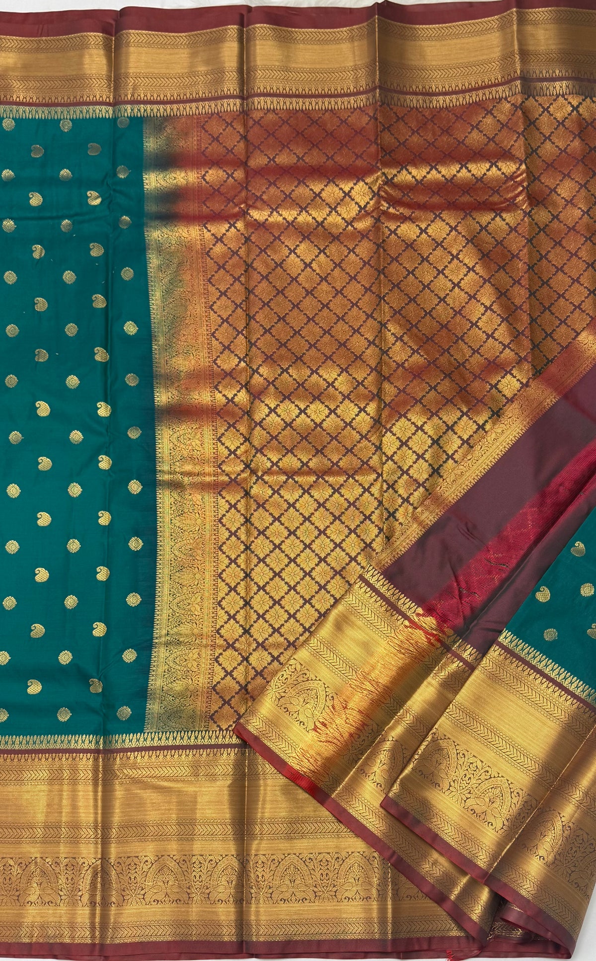 PREMIUM SEMI KANCHI SILK SAREE - PEACOCK GREEN