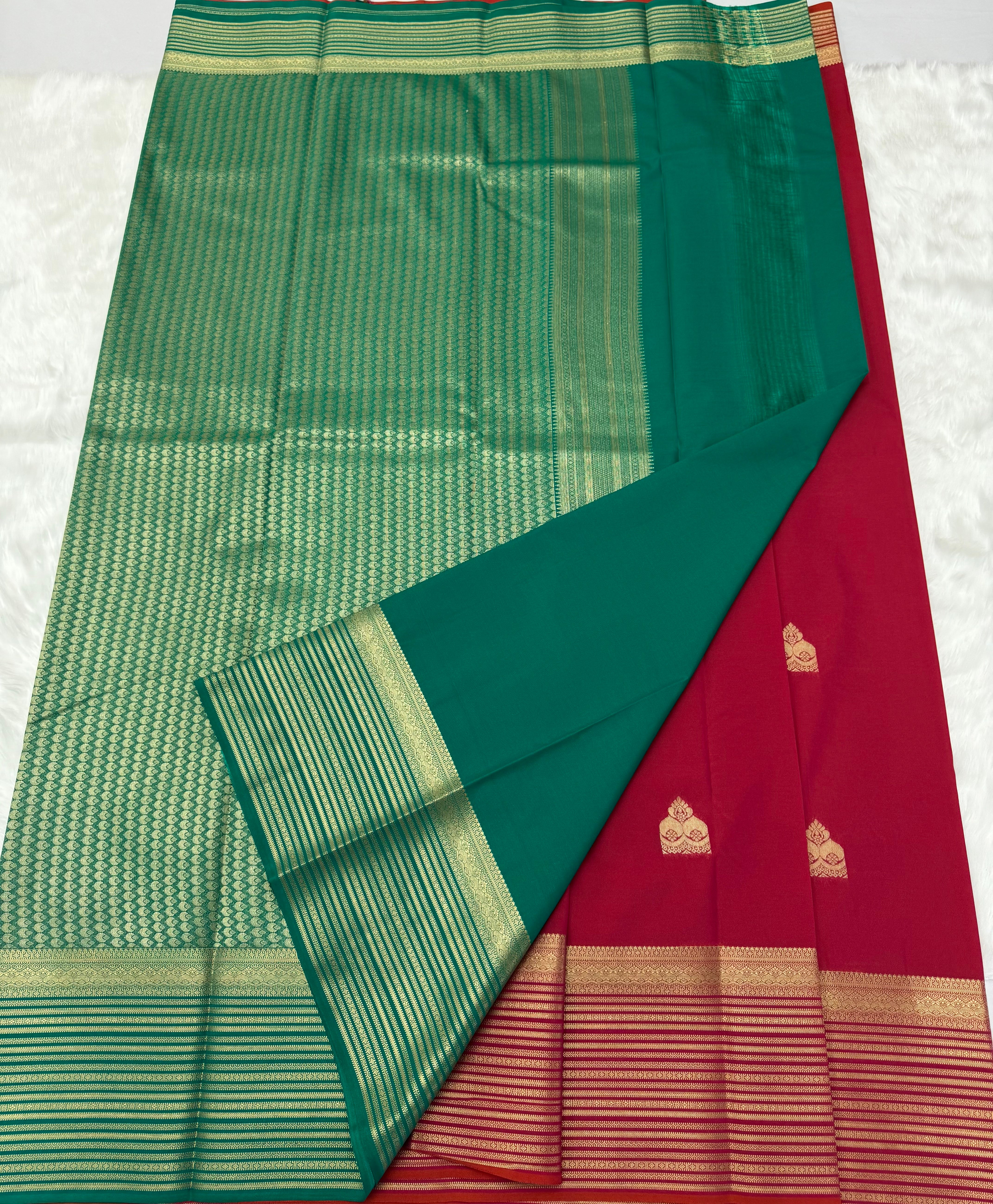 PREMIUM SEMI KANCHI SILK SAREE - CARDINAL RED