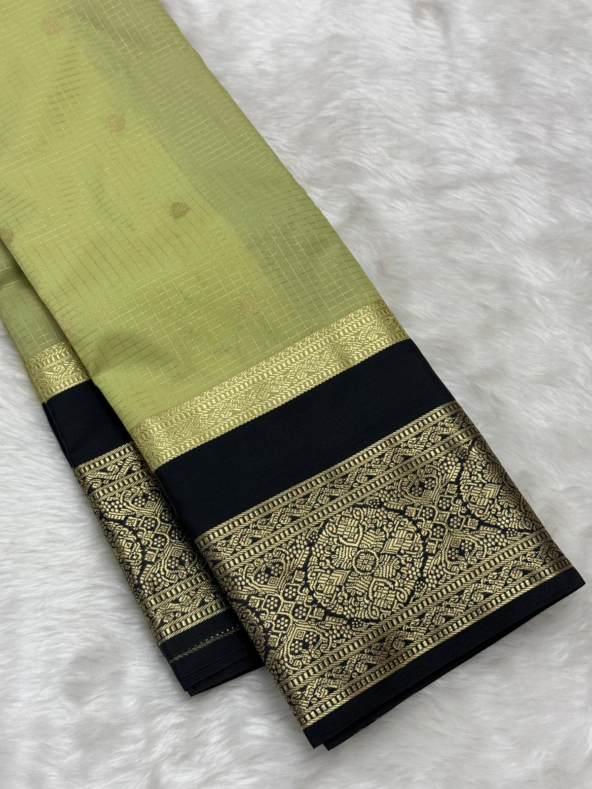 PREMIUM SEMI KANCHI SILK SAREE - TEA GREEN