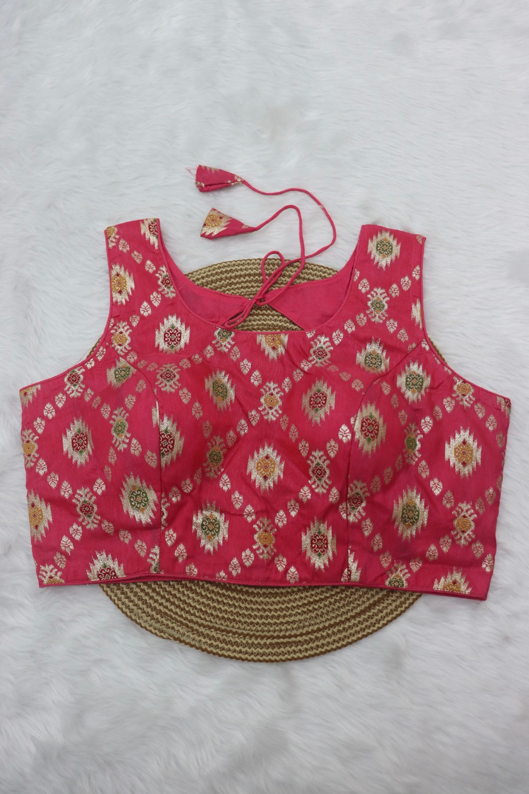 BANARASI BROCADE SLEEVELESS BLOUSE - PINK
