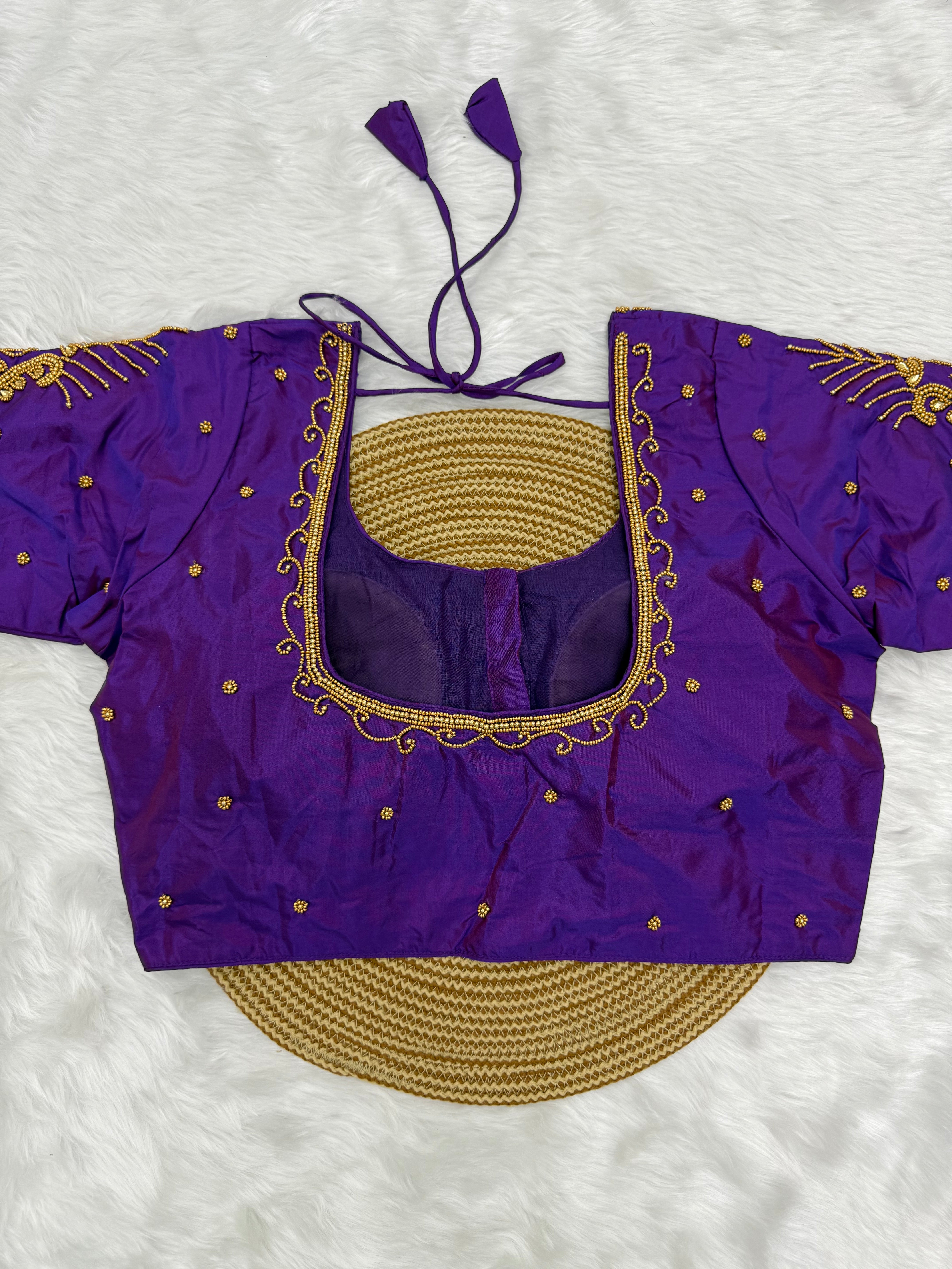 BRIDAL AARI WORK READY TO WEAR SAREE BLOUSE - ROYAL PURPLE