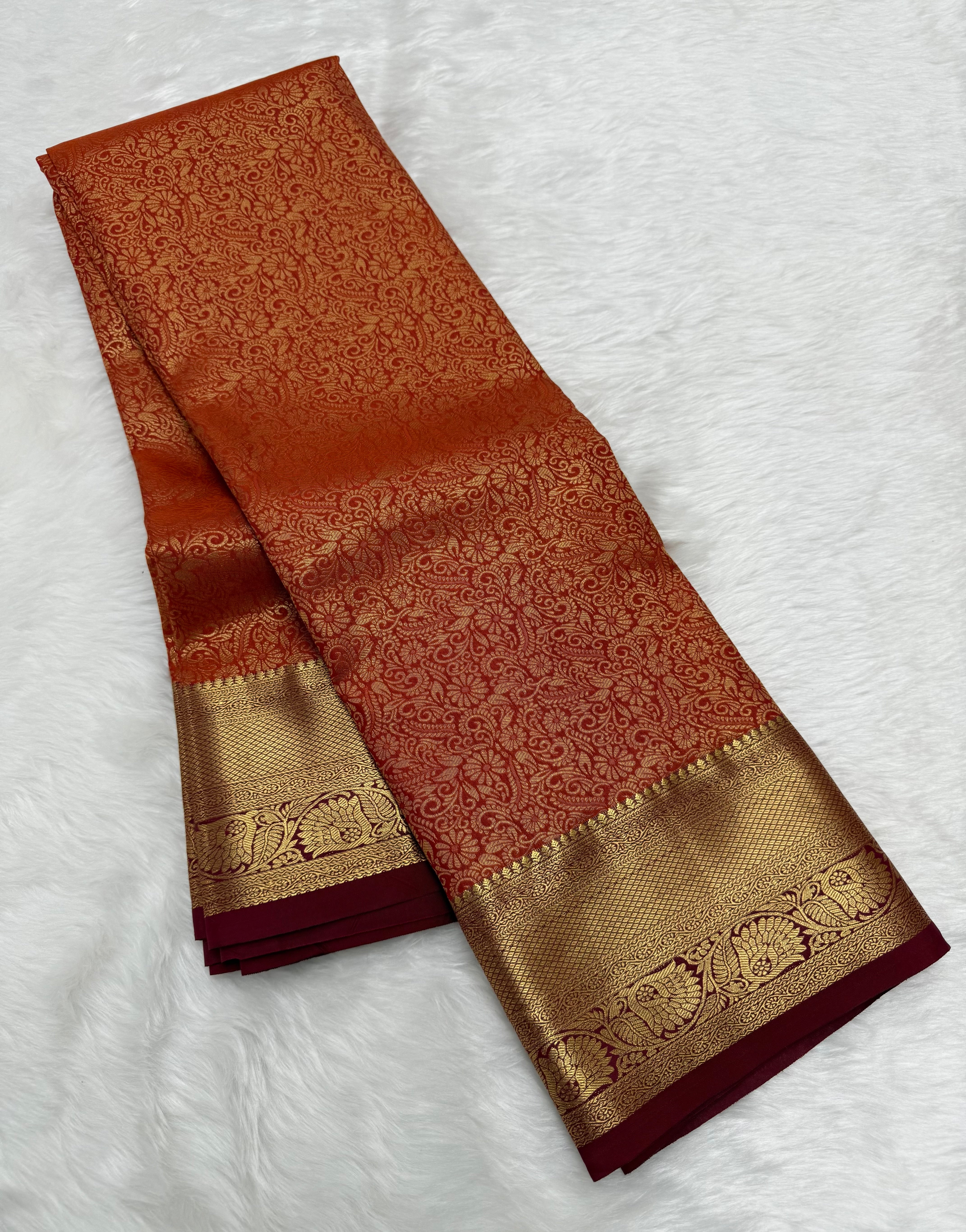 BEAUTIFUL SEMI BOCADE SILK SAREE - MAROON