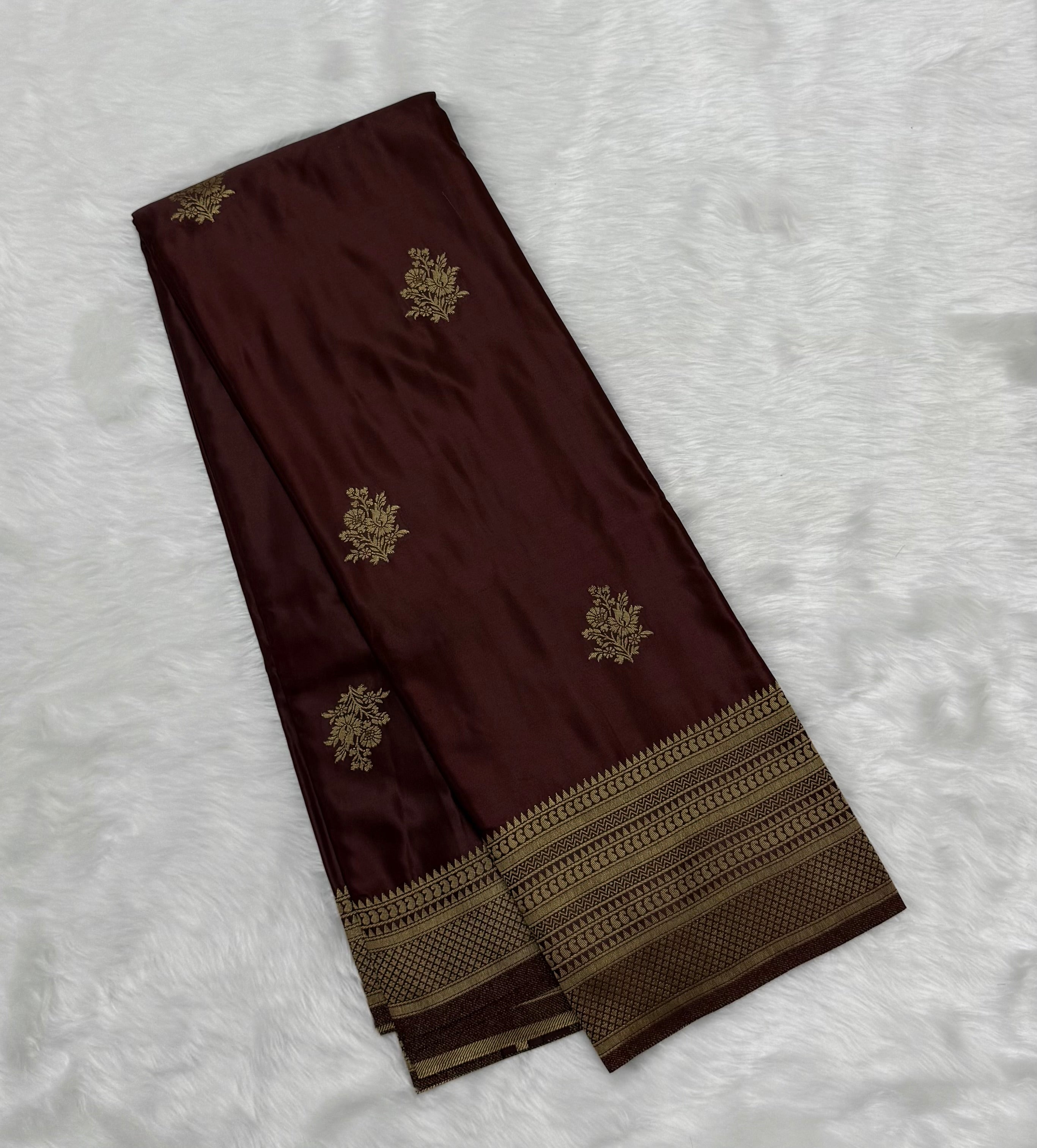 BEAUTIFUL PREMIUM SATIN SAREE - BROWN