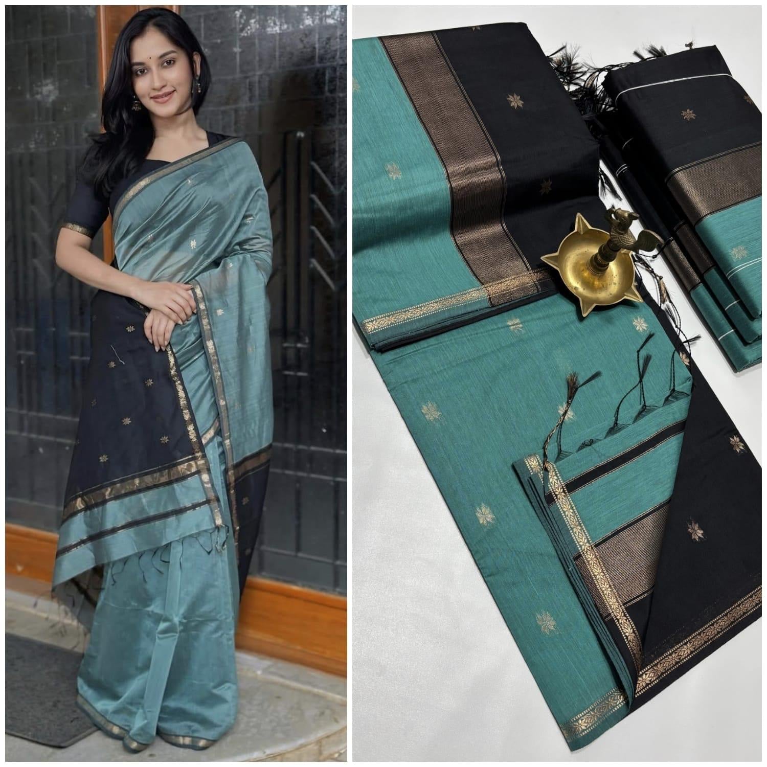 MAHESHWARI COTTON SILK SAREE - PERSIAN GREEN