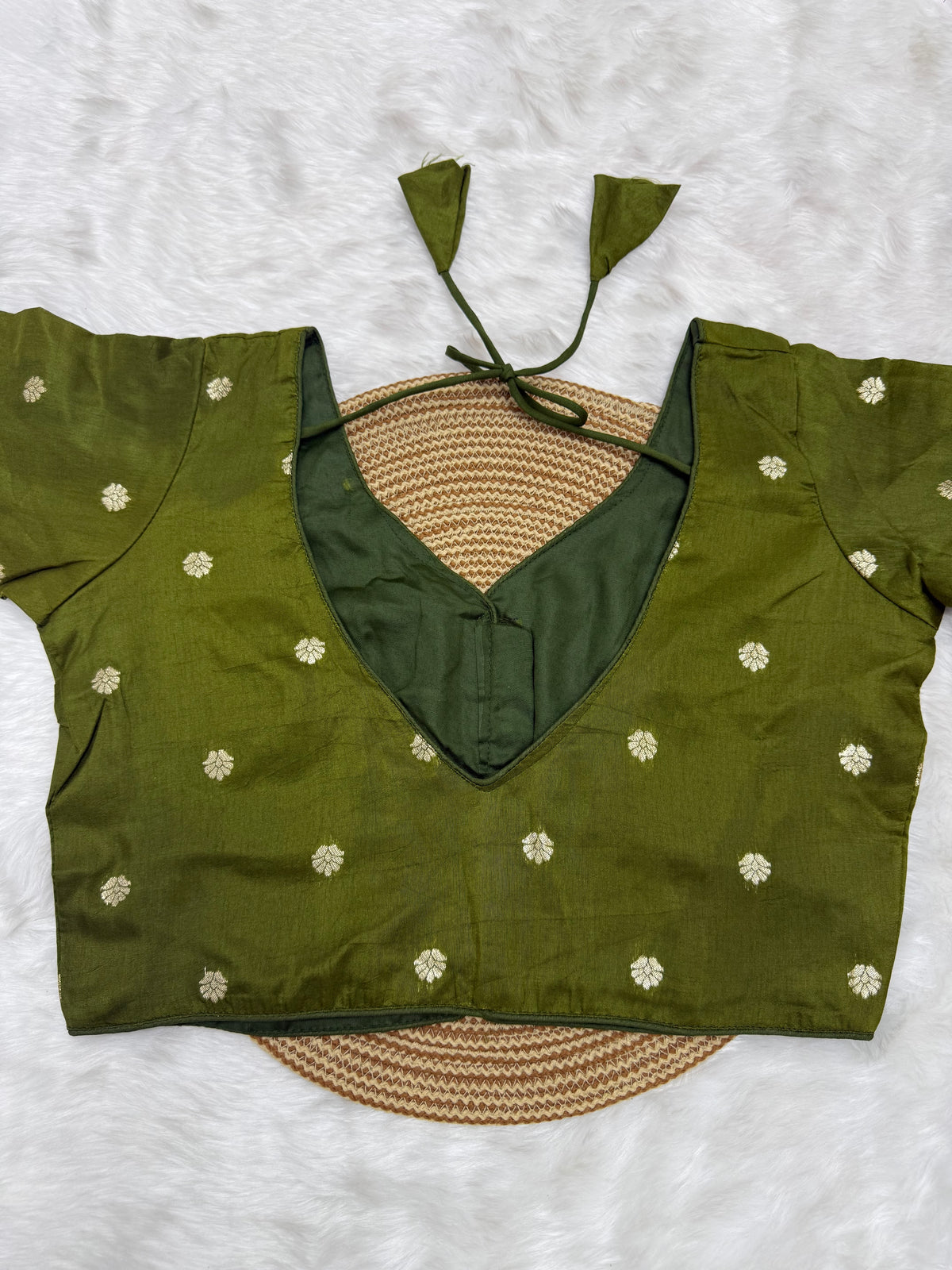 DESIGNER BUTTA WORK READYMADE BLOUSE - UNIFORM GREEN
