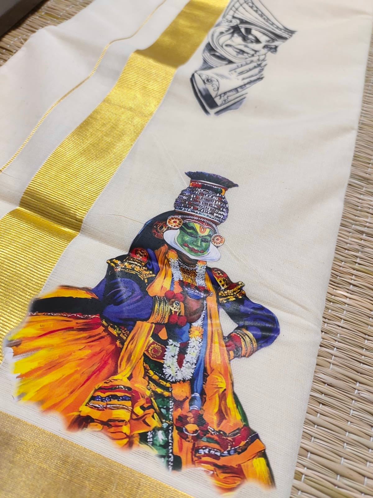 PREMIUM GOLDEN KASAVU PRINTED DOUBLE MUNDU