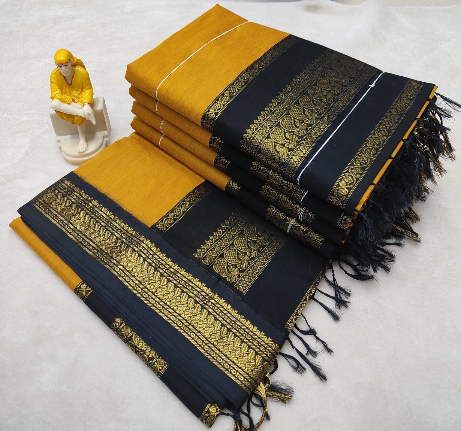 PREMIUM GADWAL/KALYANI COTTON SILK SAREES - YELLOW & BLACK