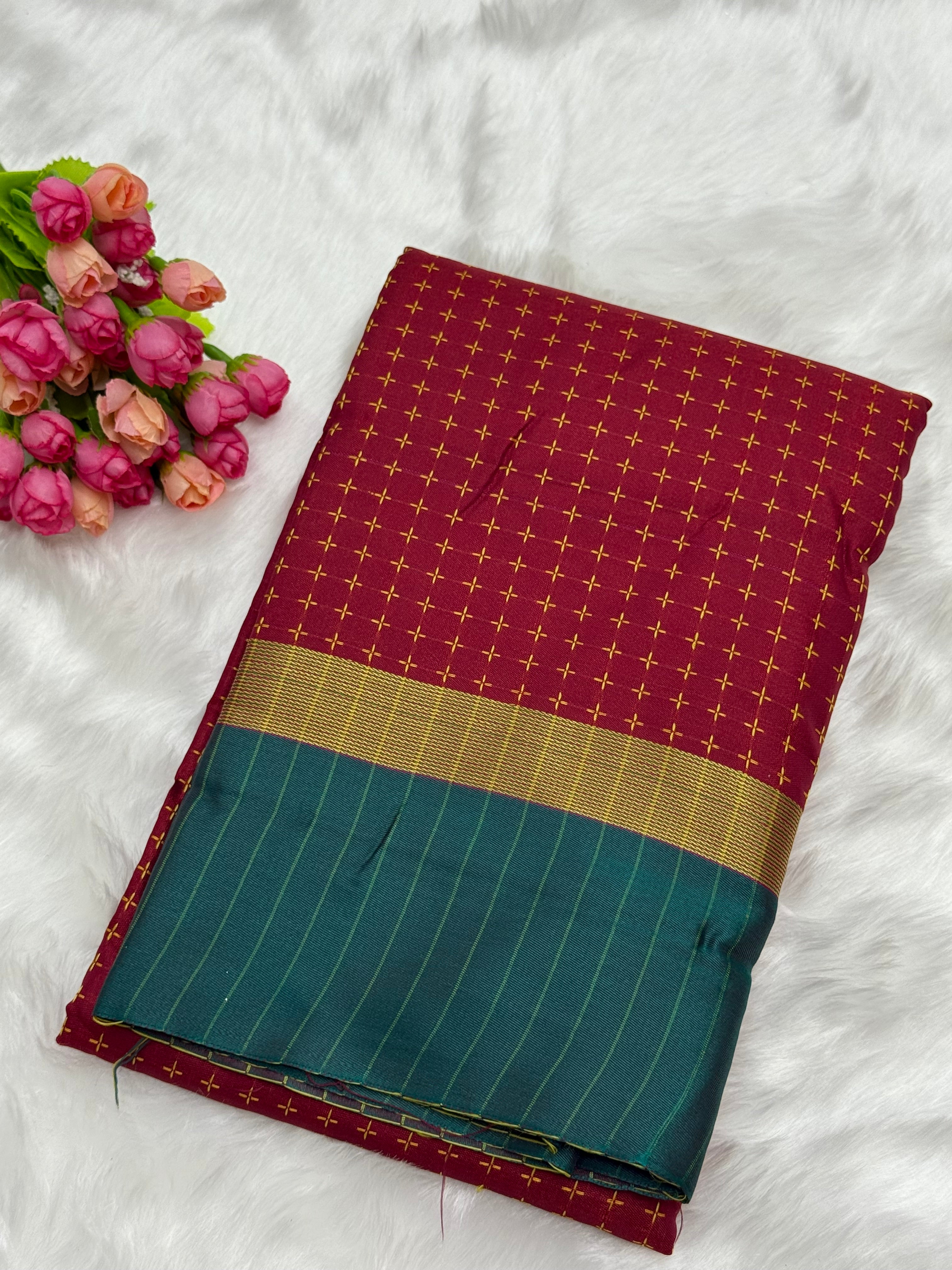 FANCY THREAD DOTED SOFT SILK SAREES - MAROON