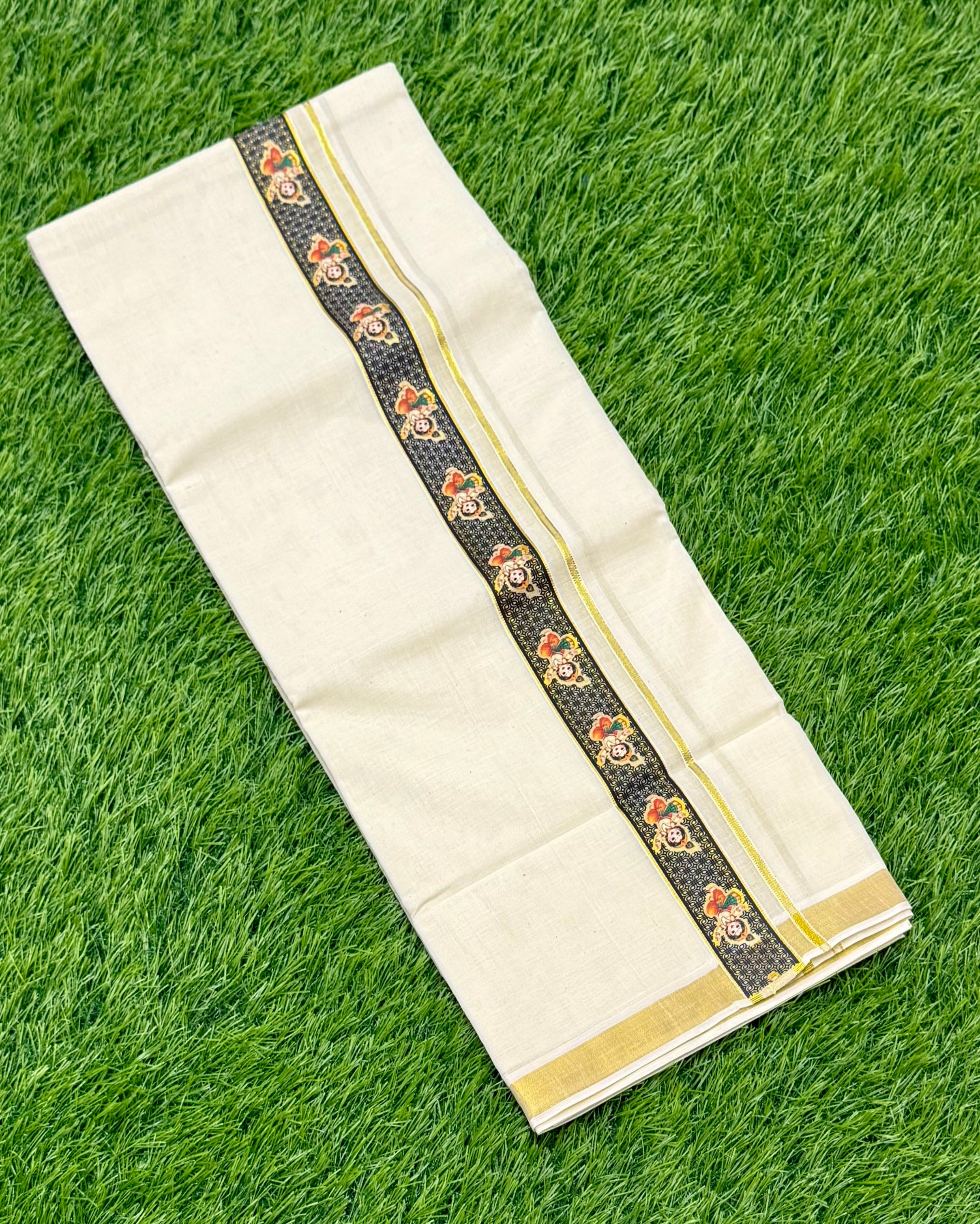 PREMIUM GOLDEN KASAVU PRINTED DOUBLE MUNDU