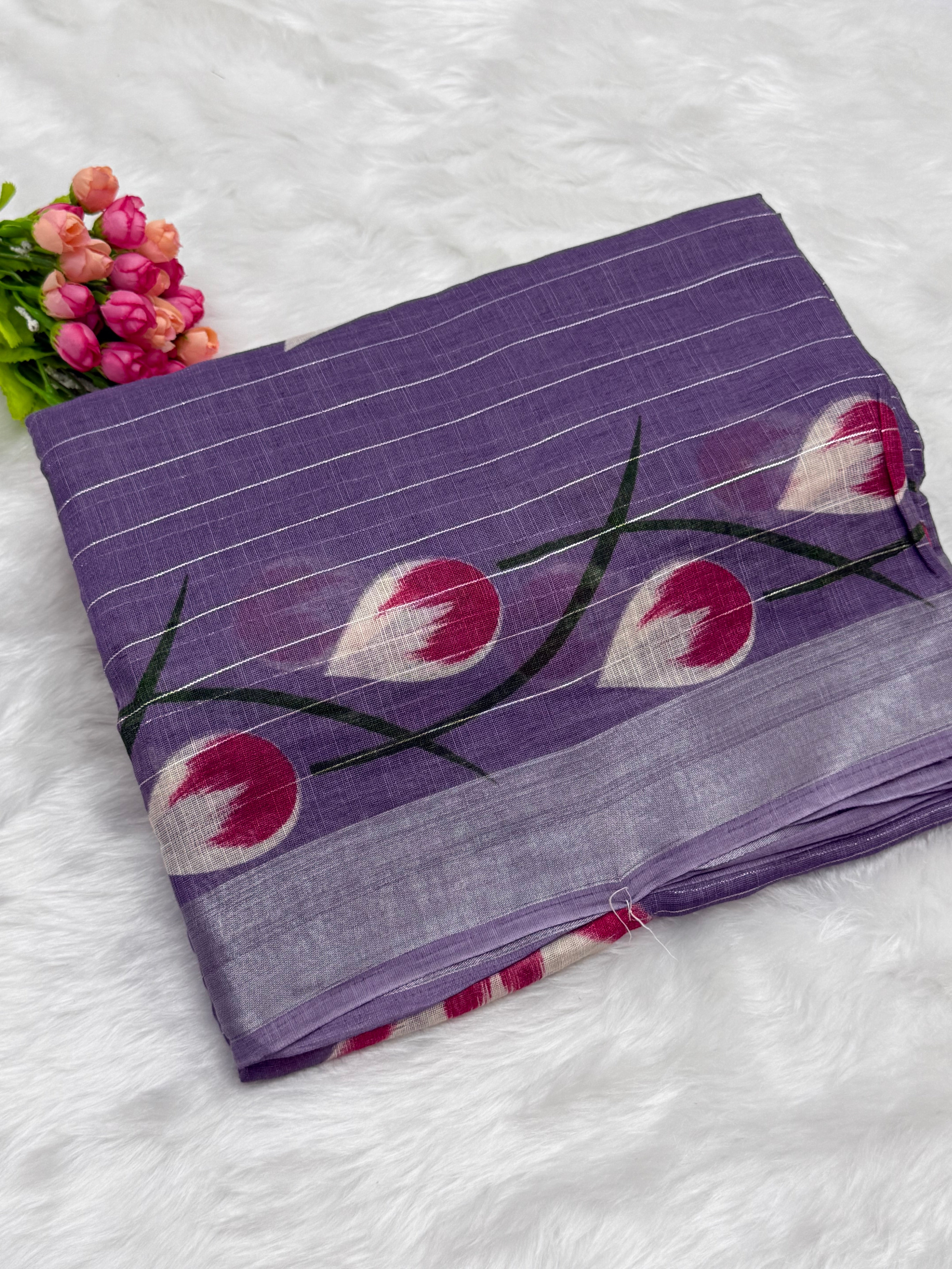 PREMIUM LINEN COTTON SILK SAREE - DARK LAVENDER