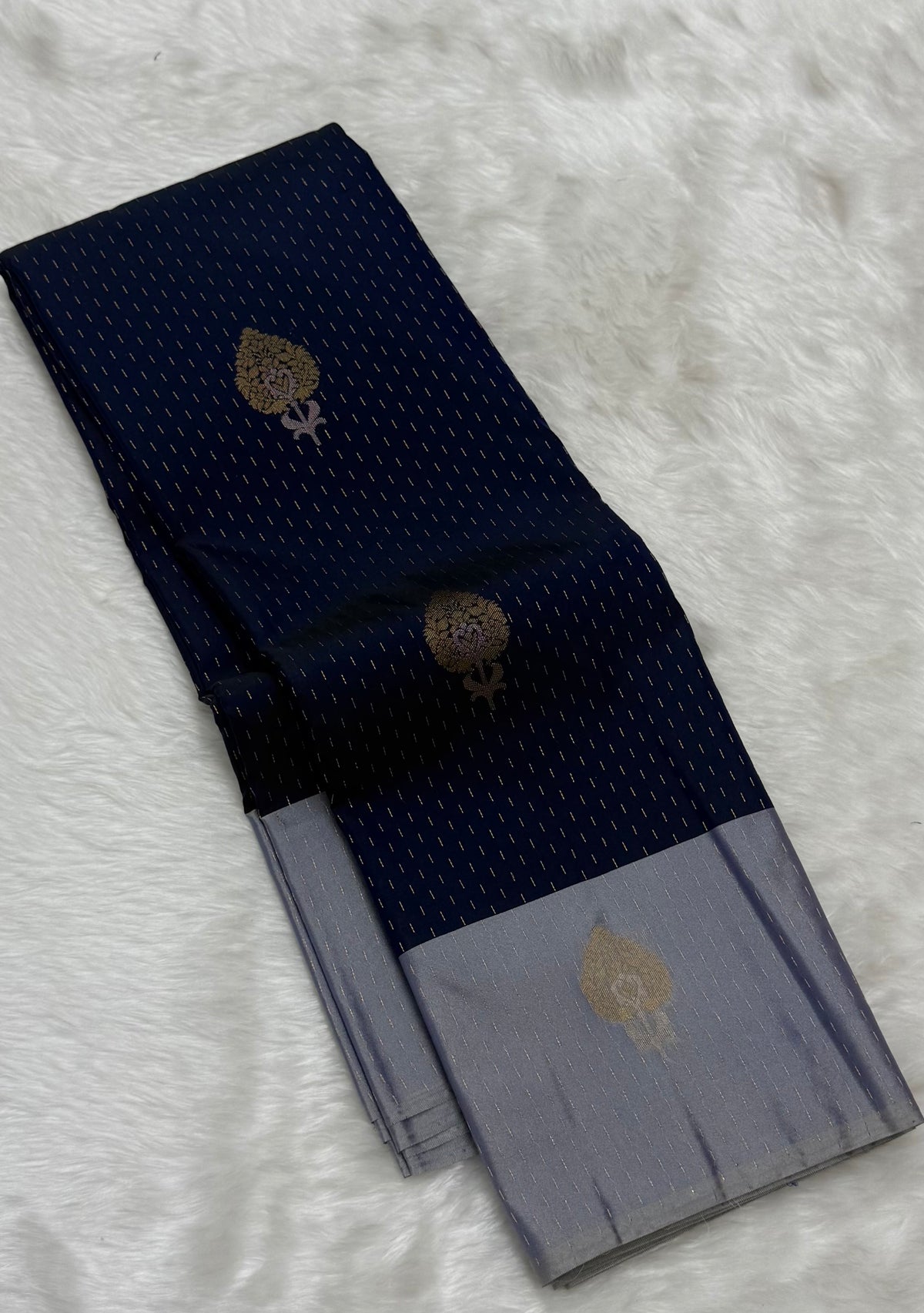 PREMIUM SEMI KANCHI SILK SAREE - NAVY BLUE